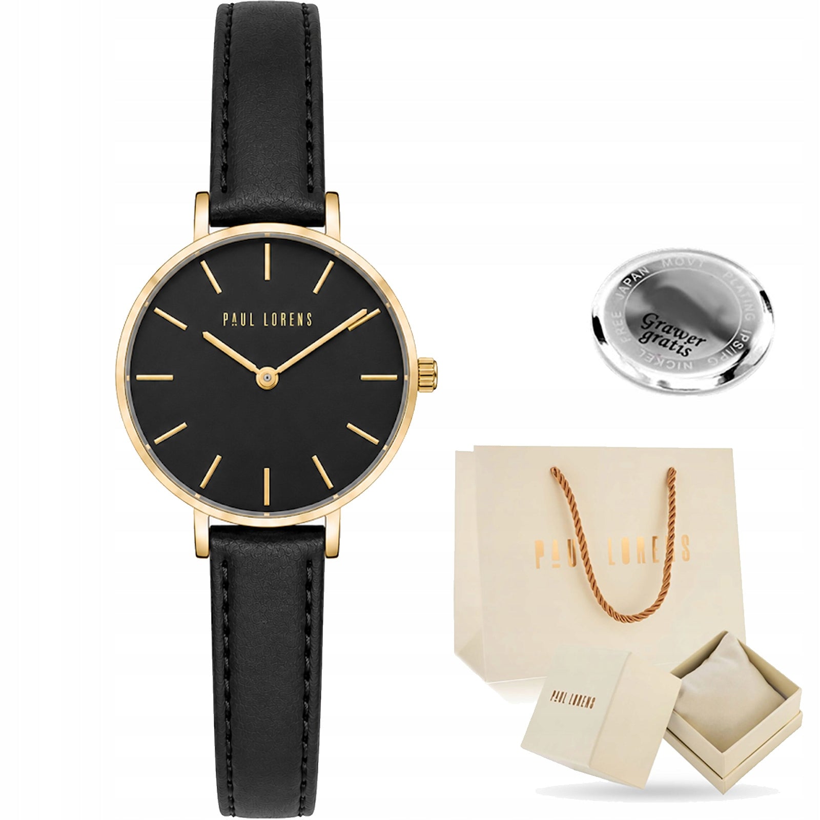 Slim and subtle women's watch Paul Lorens SALIVA genuine leather +ENGRAVING