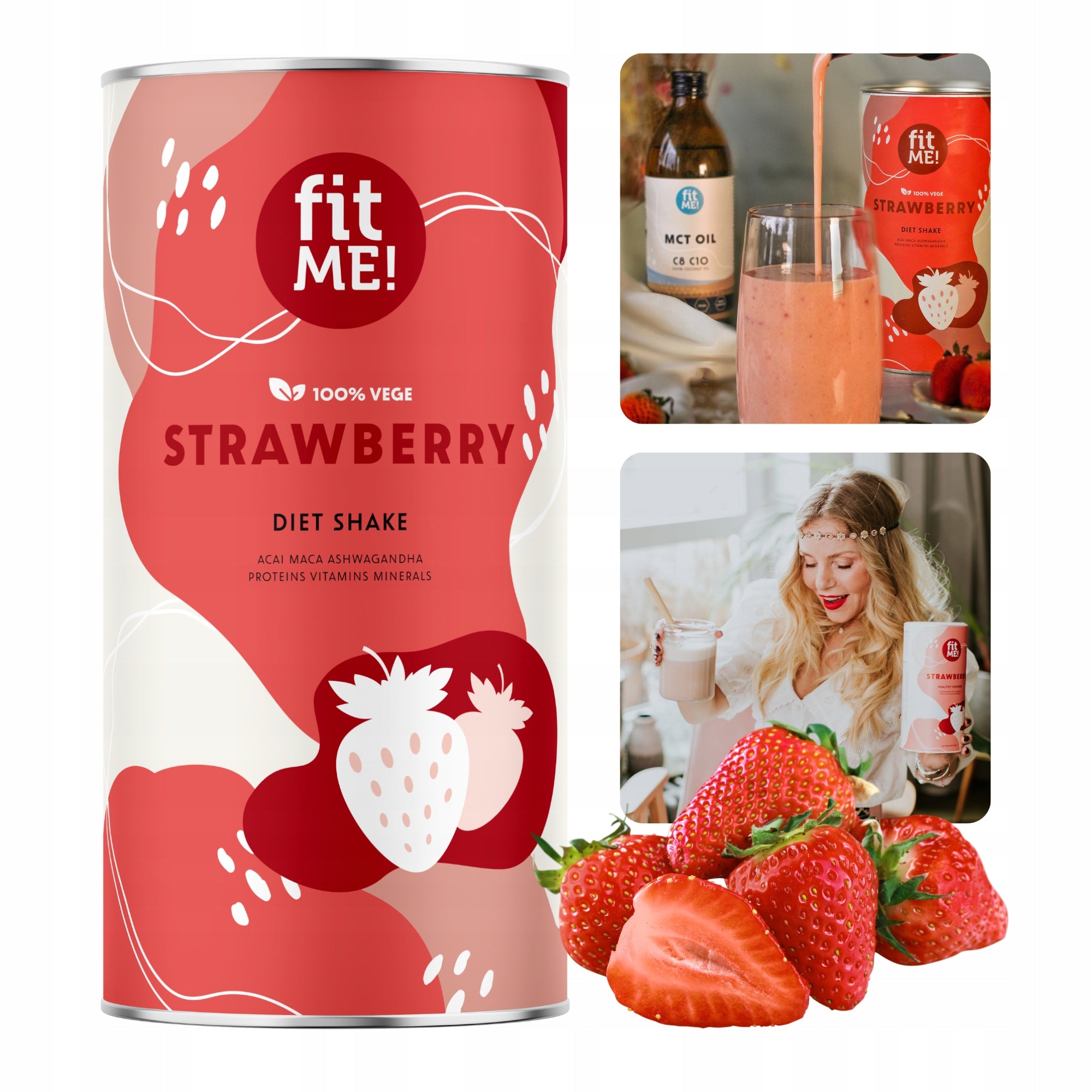 Slimming Protein Cocktail fitME Strawberry 500 g whey protein supplement