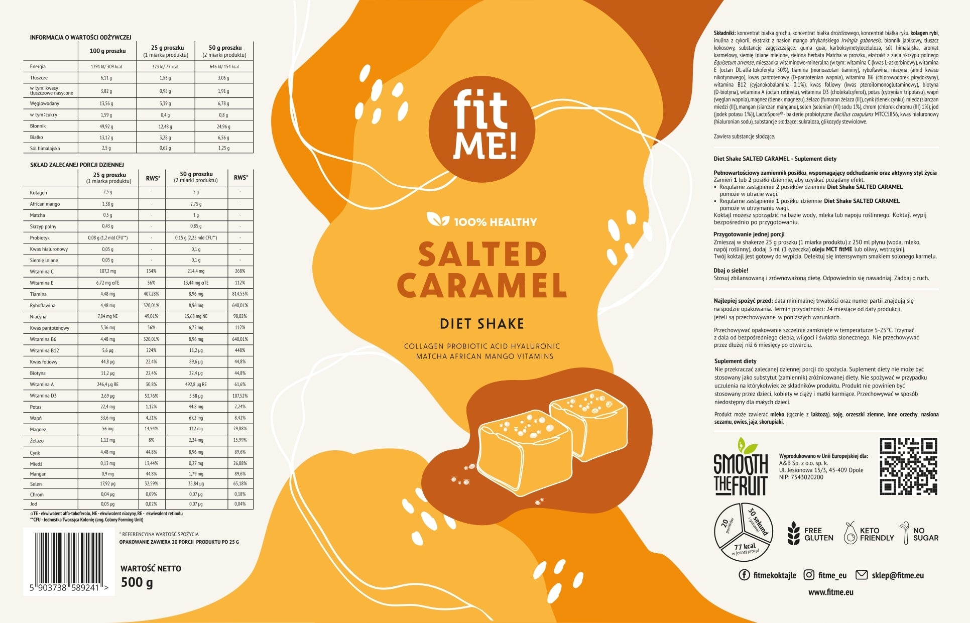 Slimming protein cocktail fitME salty caramel 500g whey protein supplement Expiration date at least 1 year from the date of purchase