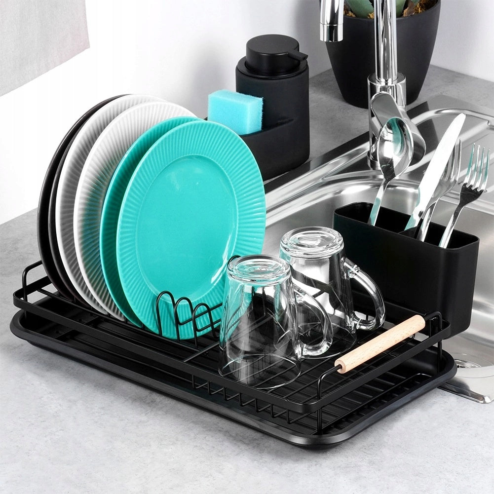 Small Dish Dryer Black Metal Drainer Standing Compact Loft Length 43 cm