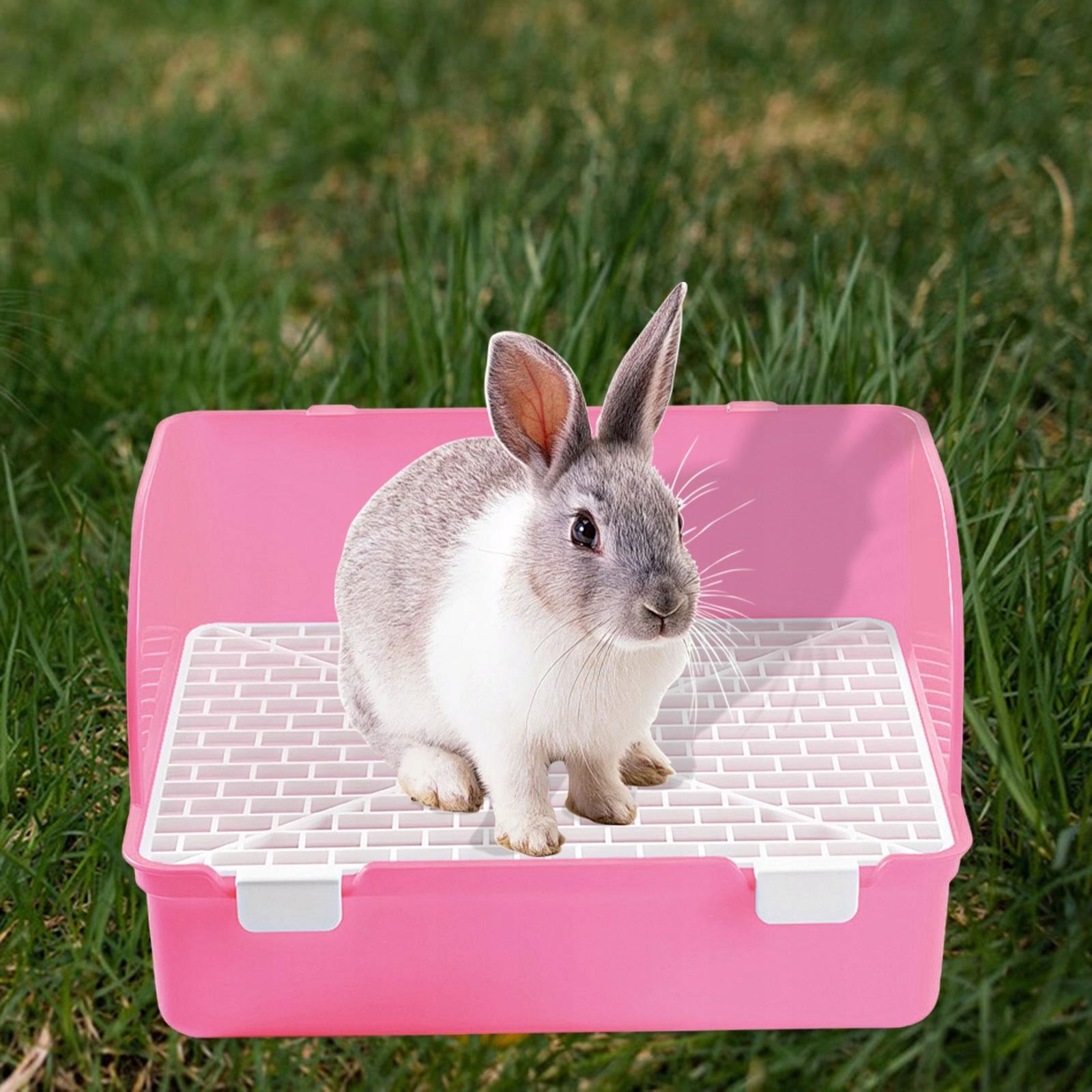 Small Rabbit Litter Box Square Cage Box Potty Trainer Bunny Potty Pink