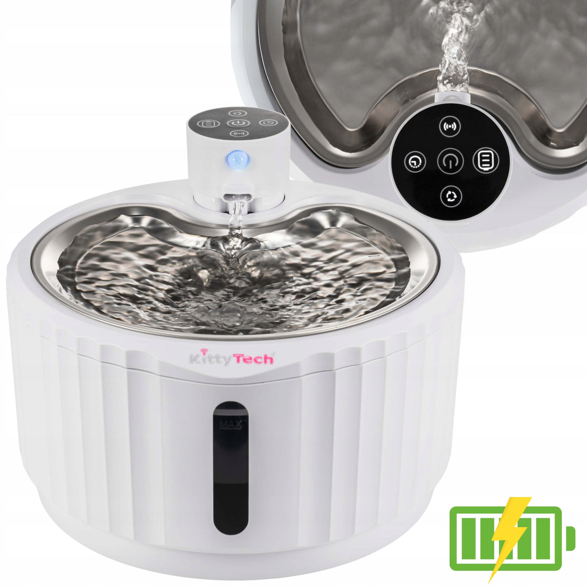 Smart Cat Fountain with Sensor and PurrFlow Battery KittyTech