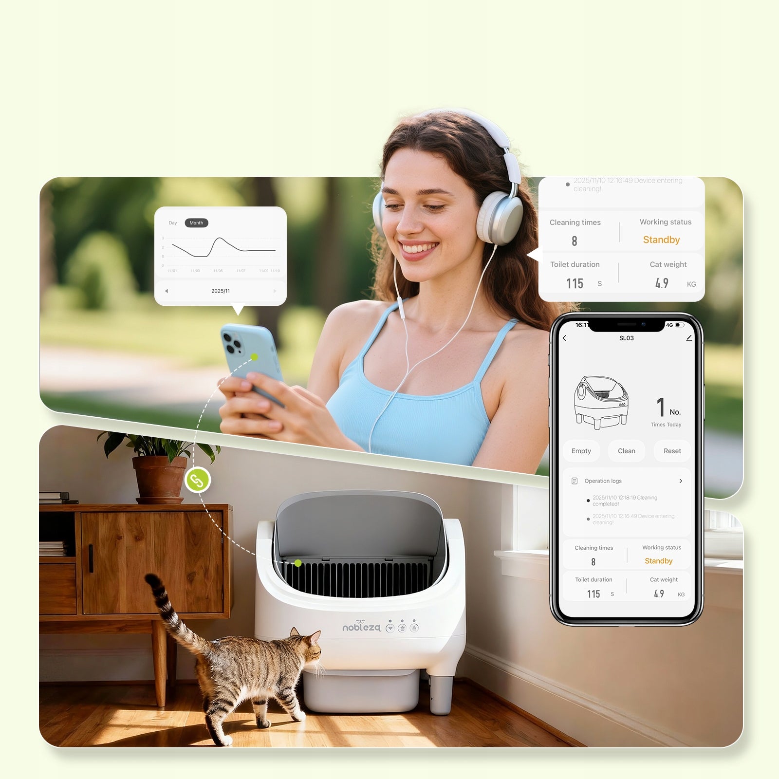 Smart Self-Cleaning Cat Cuvette Quiet White SL03 Nobleza Manufacturer code S40102ADGW
