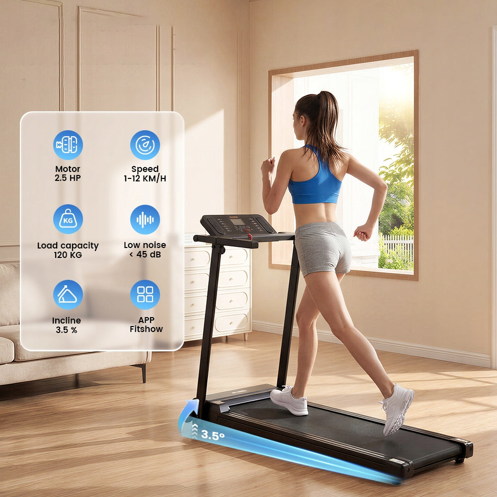 Smart Silent Electric Treadmill, with App and Remote Control, 120kg, 1-12km/h Kind electric
