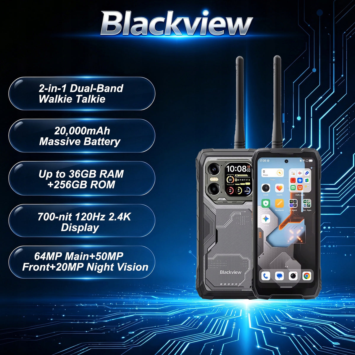 Smartphone Blackview XPLORE 1 Walkie Talkie 36(12+24)GB / 256 GB 5G black Charger included yes