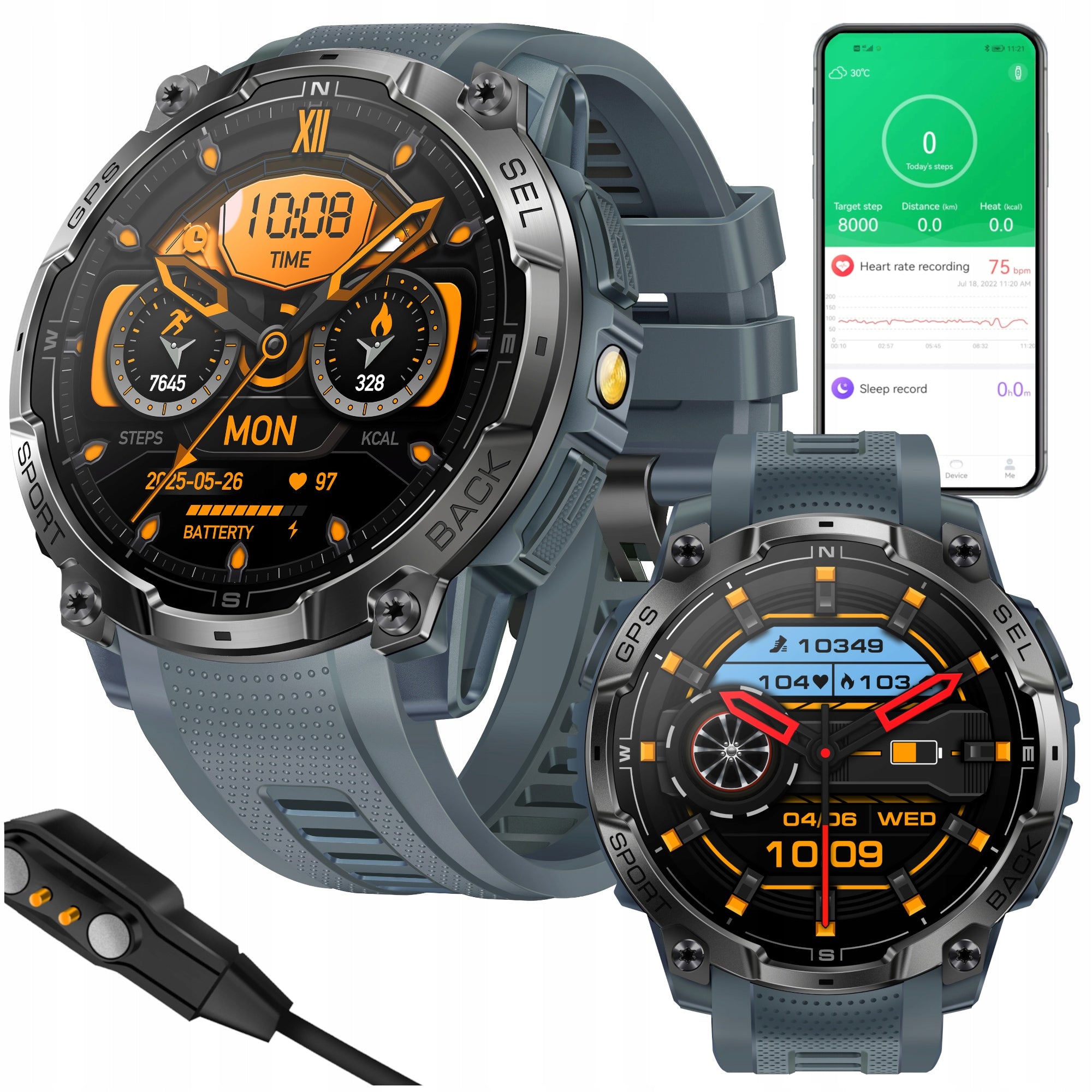 Smartwach Men's GPS Sports Watch AMOLED WATERPROOF GlacierX Monolith