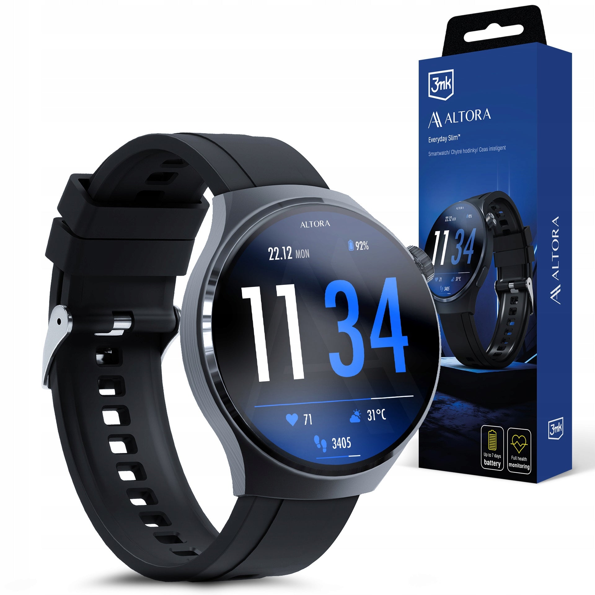 Smartwatch 3mk Altora Everyday Slim IP68 Heart Rate Monitor Battery 7 days Packaging status original