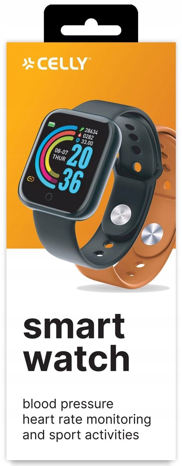 Smartwatch CELLY TrainerBeator Black + Orange Strap Brand Celly