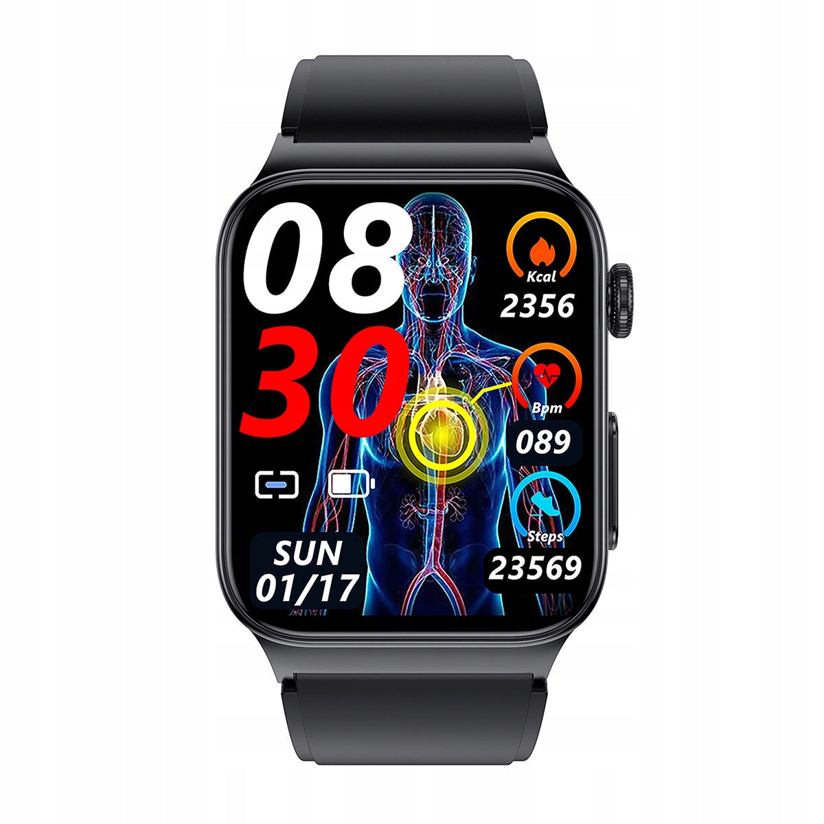 Smartwatch GLUCOSE MEASUREMENT ECG PULSE PRESSURE Color black