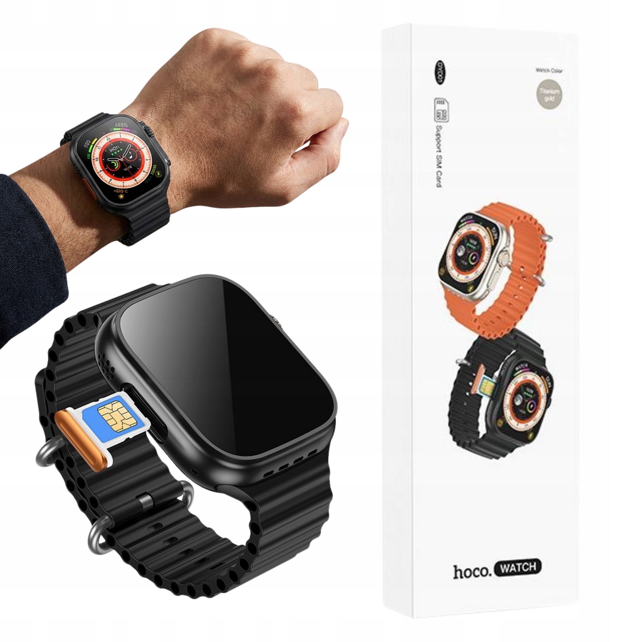 Smartwatch Hoco Men's 4G SIM Women's Watch GPS Talk Function Large Black