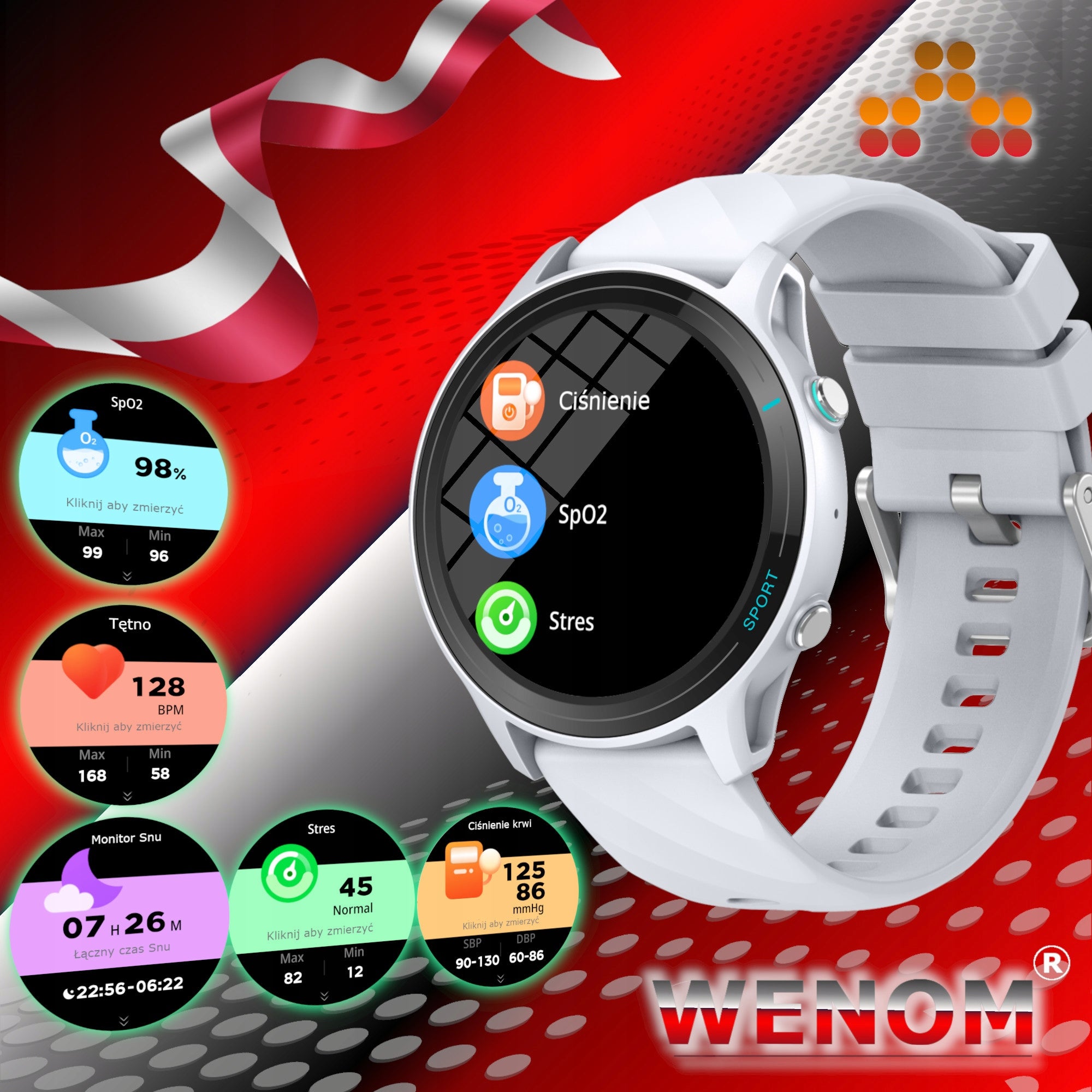 Smartwatch IP 68 Bluetooth Health Monitor, Waterproof Menu PL Pressure Color black