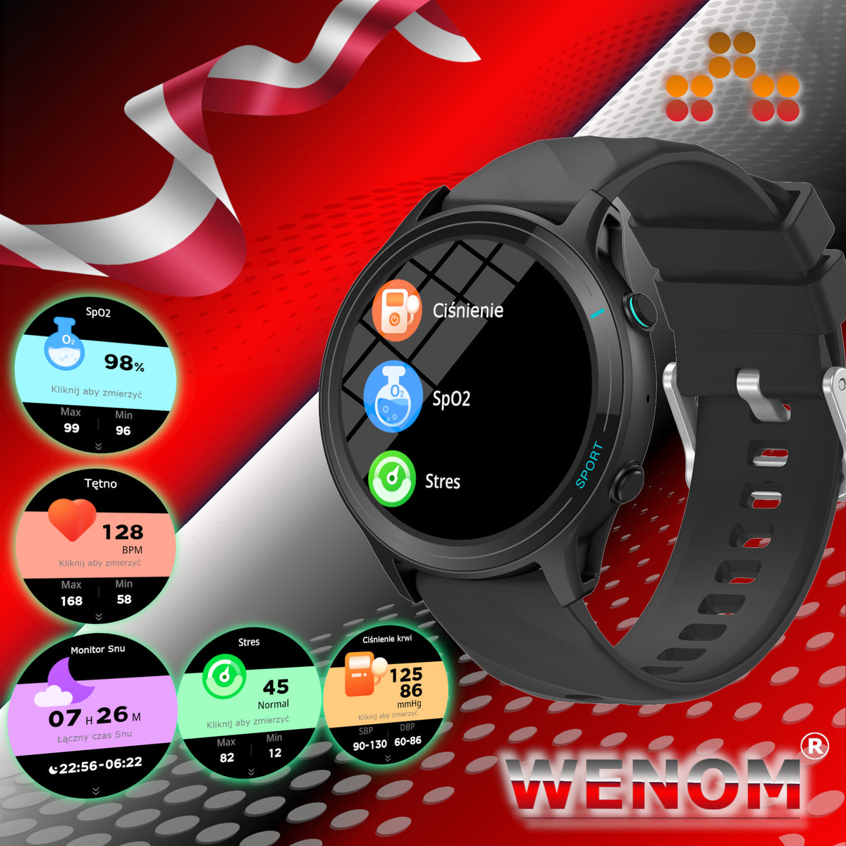 Smartwatch IP 68 Bluetooth Health Monitor, Waterproof Menu PL Talk Packaging status original