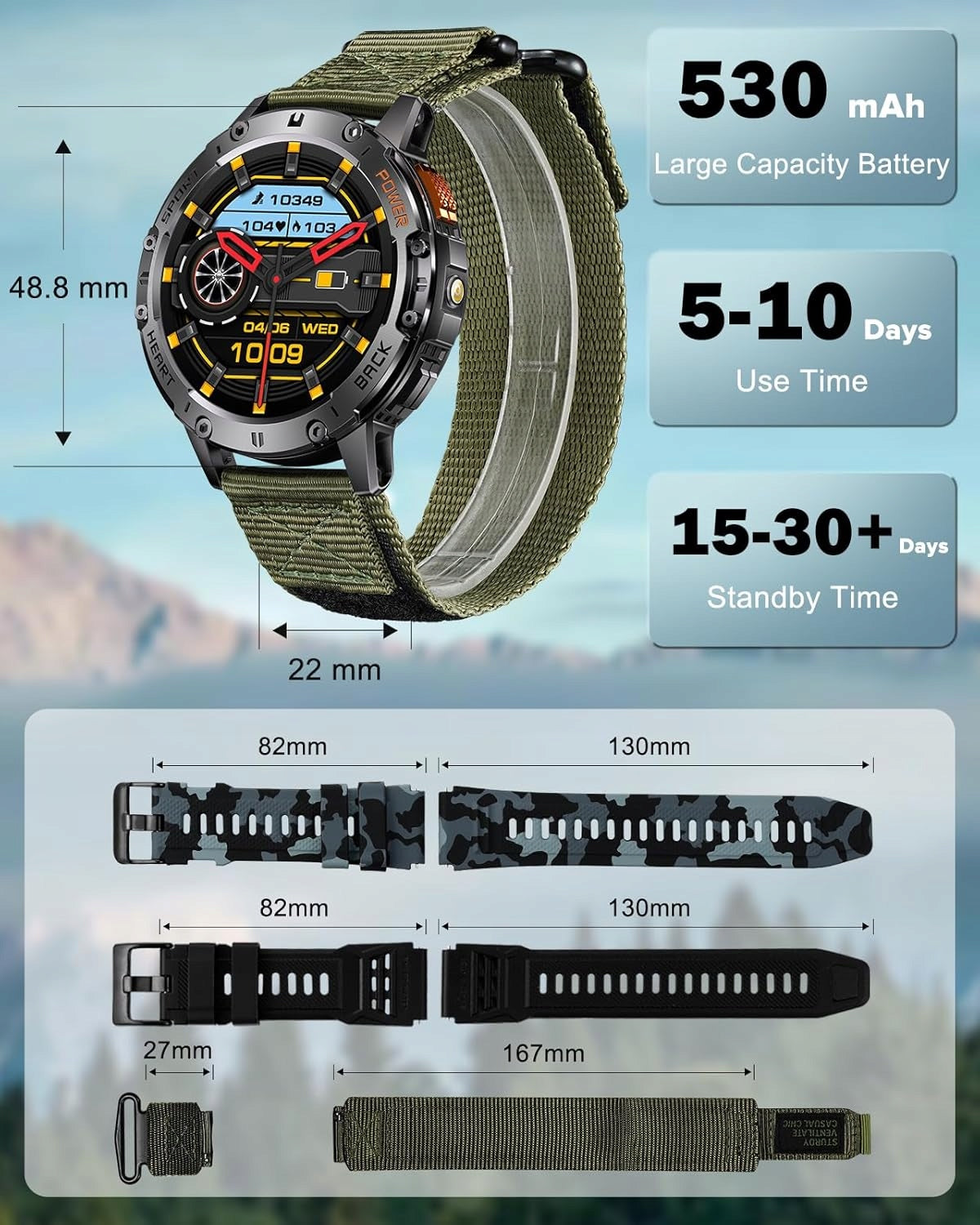 Smartwatch MEGALITH male 110 sports, talk, LED, IP68, Outdoor,Survival Model other
