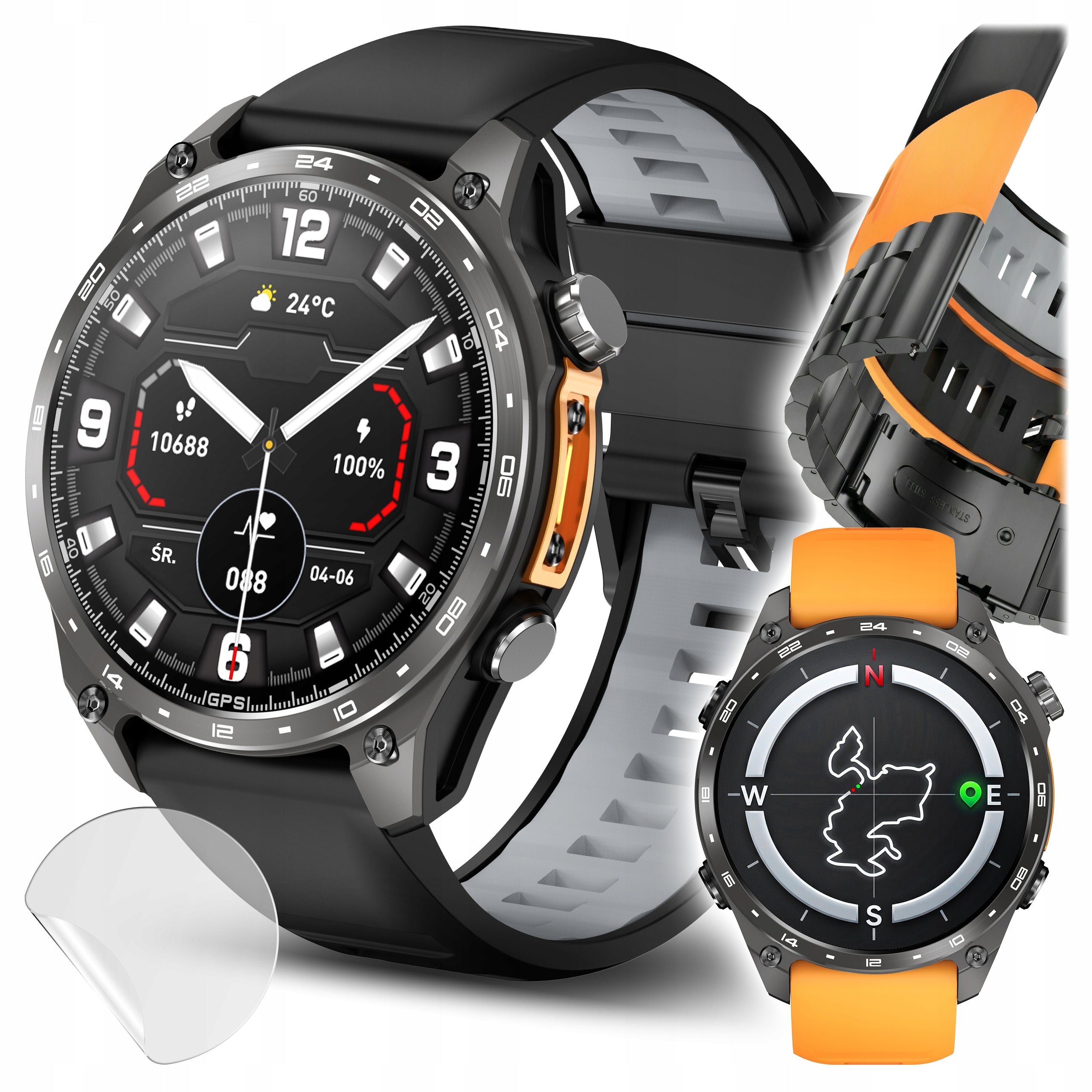 Smartwatch Men's AMOLED GPS Talk 4GB MAPS Watch IP68 Pressure Menu PL