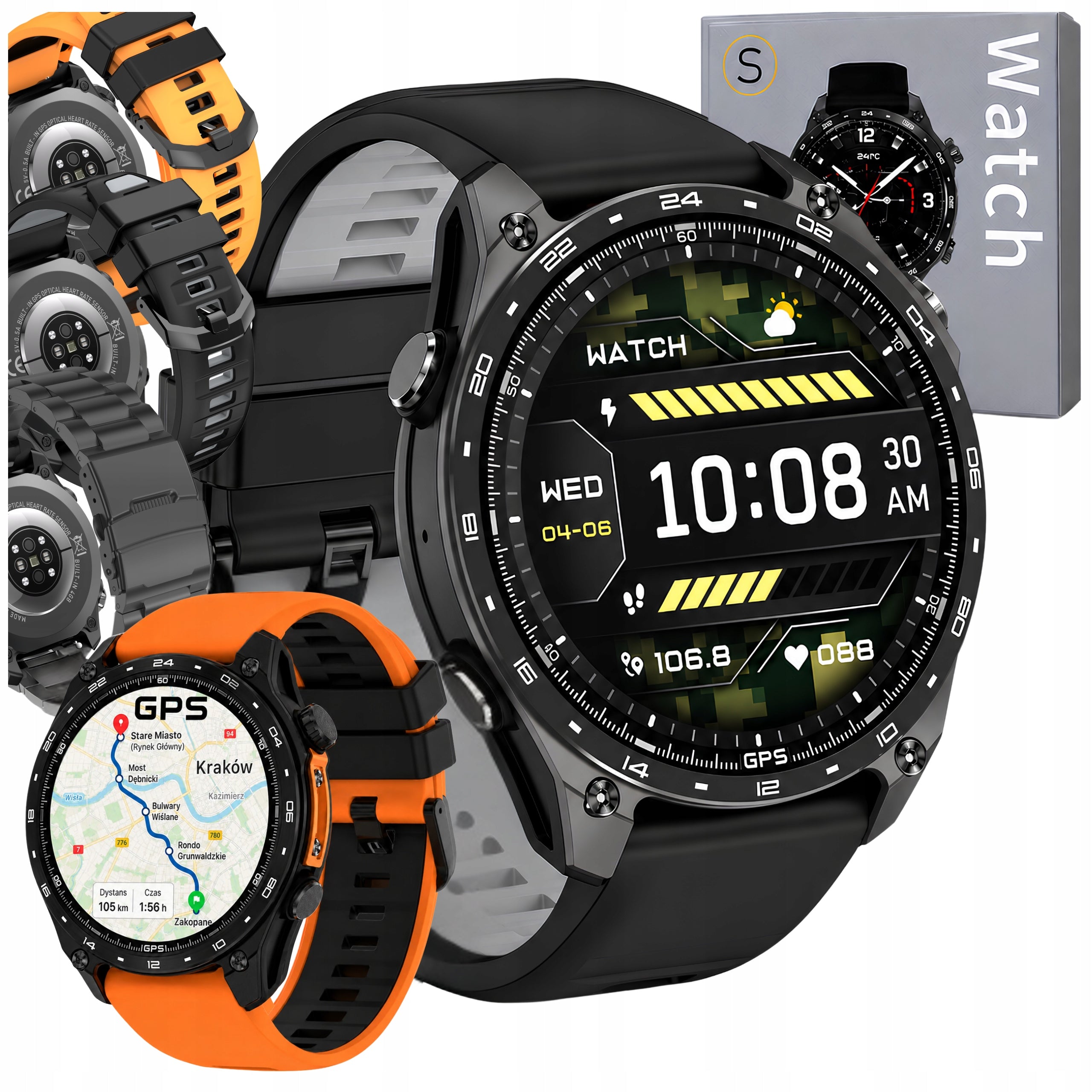 Smartwatch Men's GPS Maps Offline AMOLED Bluetooth Talk Menu PL Sport