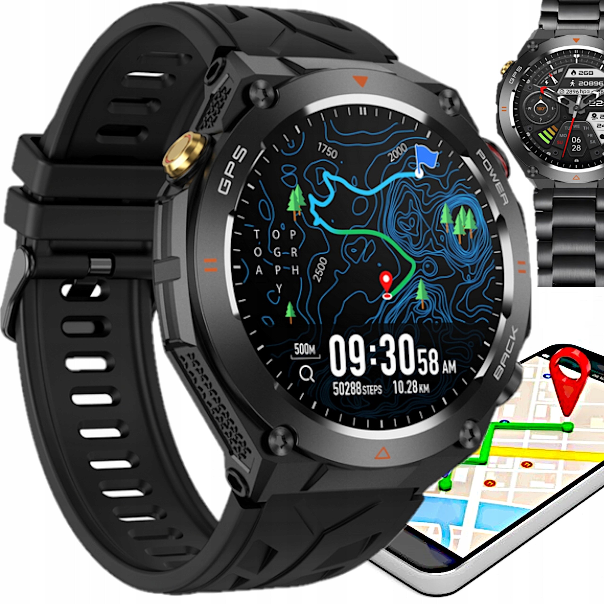 Smartwatch Men's GPS Menu PL Smart watch Talk Compass Barometer | 2 Strips