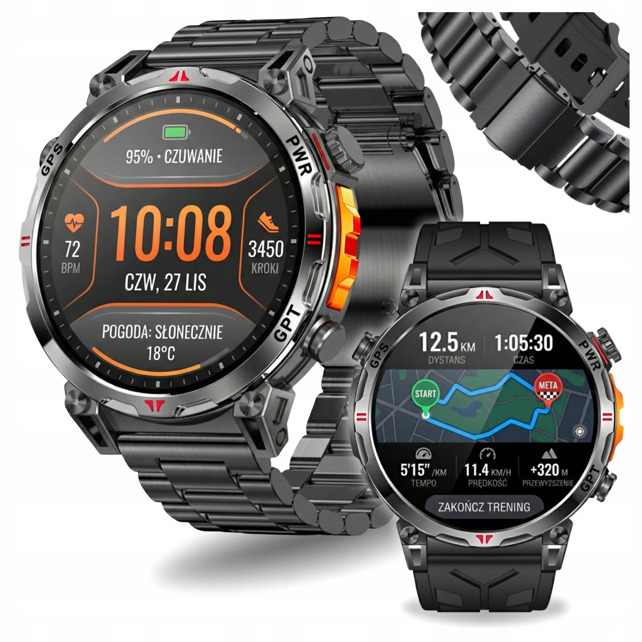 Smartwatch Men's GPS Watch WATERPROOF 3ATM AMOLED Talk 650mAh Menu PL
