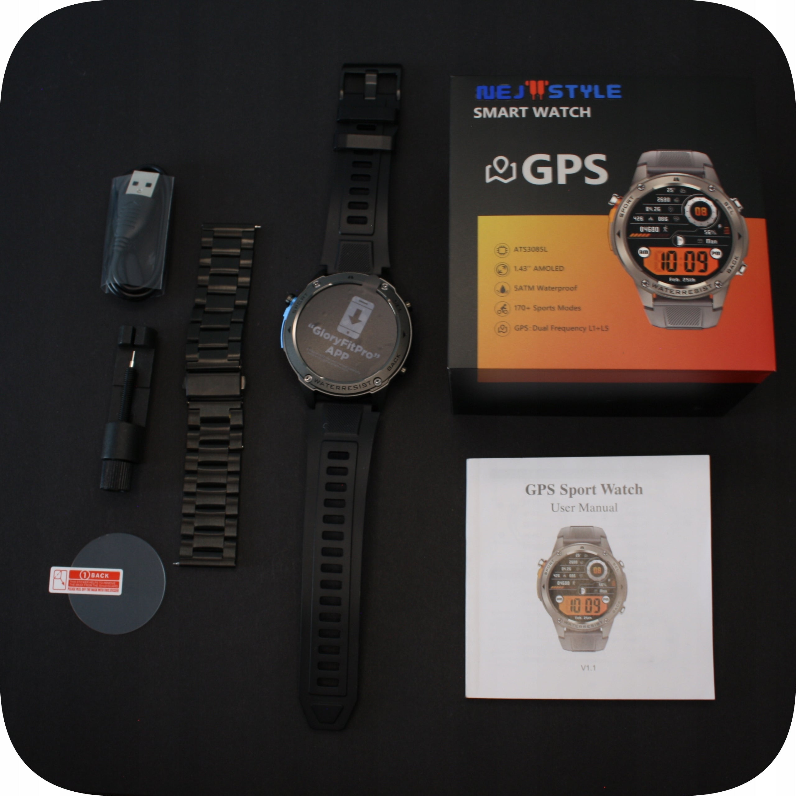 Smartwatch Men's GPS Watch Waterproof 5 ATM Talking Screen Amoled Menu PL Manufacturer code Smartwatch Męski GPS Zegarek Wodoodporny