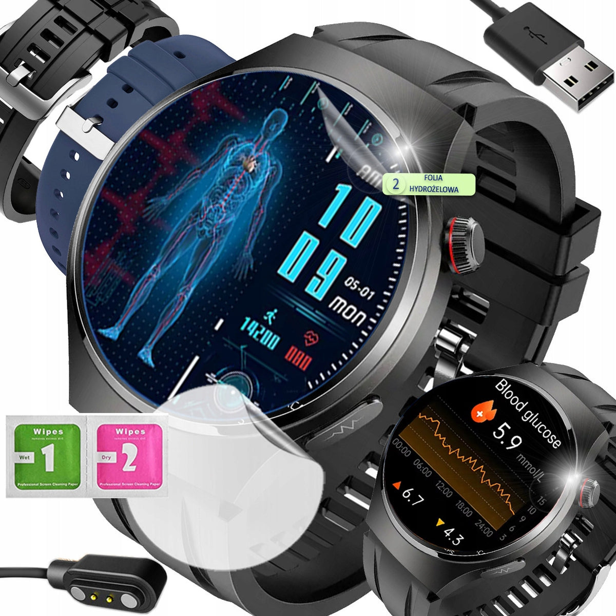 Smartwatch Men's Watch ECG HRV Lipid Profile Temperature Talk BT