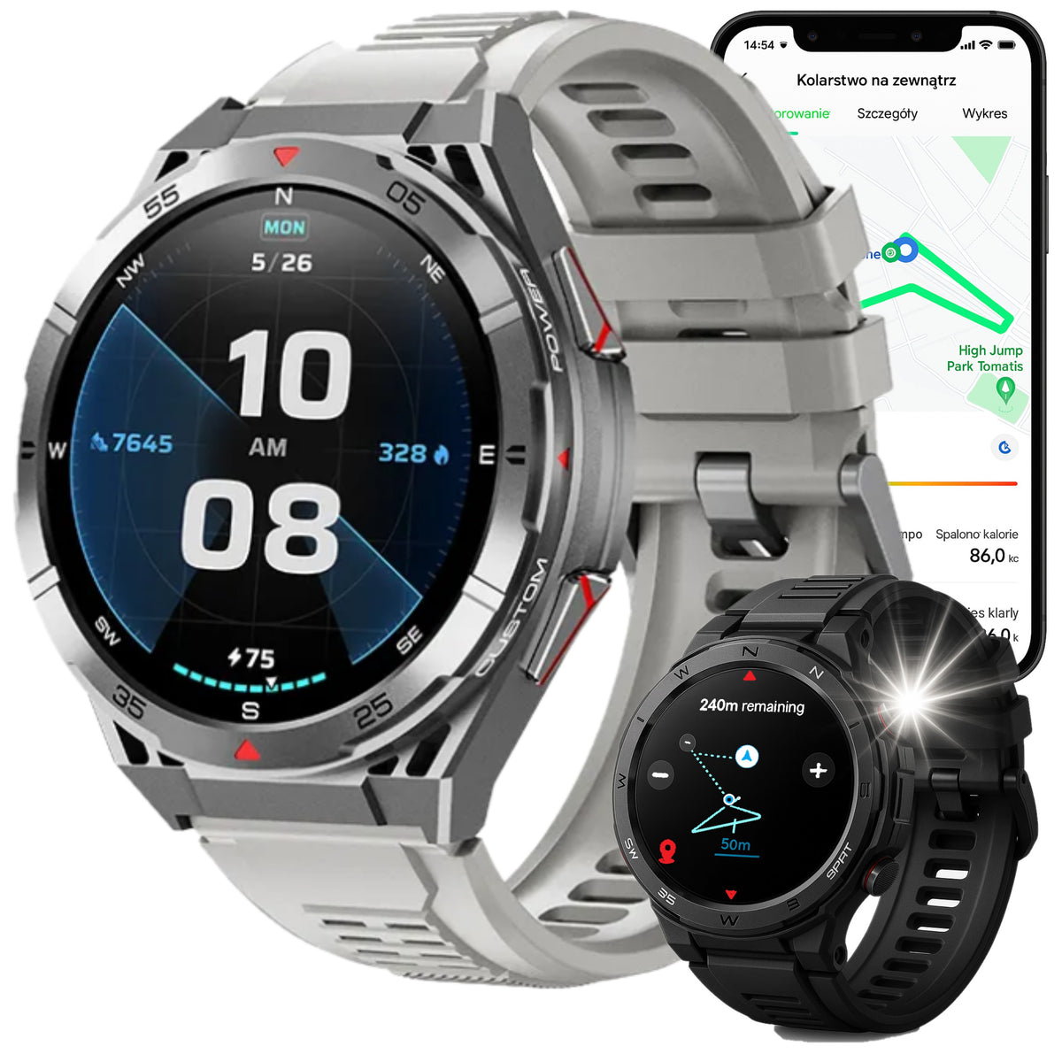 Smartwatch SMART WATCH MEN'S with GPS SPORTS WATCH MEASUREMENTS Conversation PL MENU Packaging status original