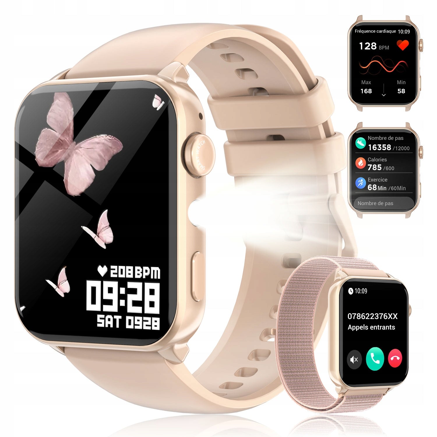 Smartwatch Waterproof Women's Watch 6-Day batteryCalls Period Alert Pl menu