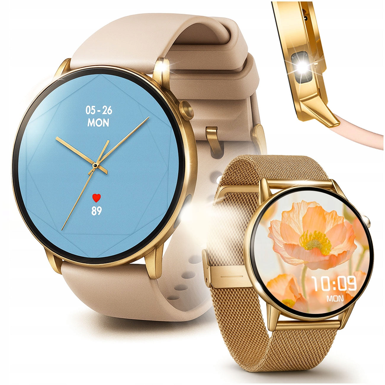 Smartwatch Women's Amoled Talk Menu Polish Pressure Sport Flashlight Gold