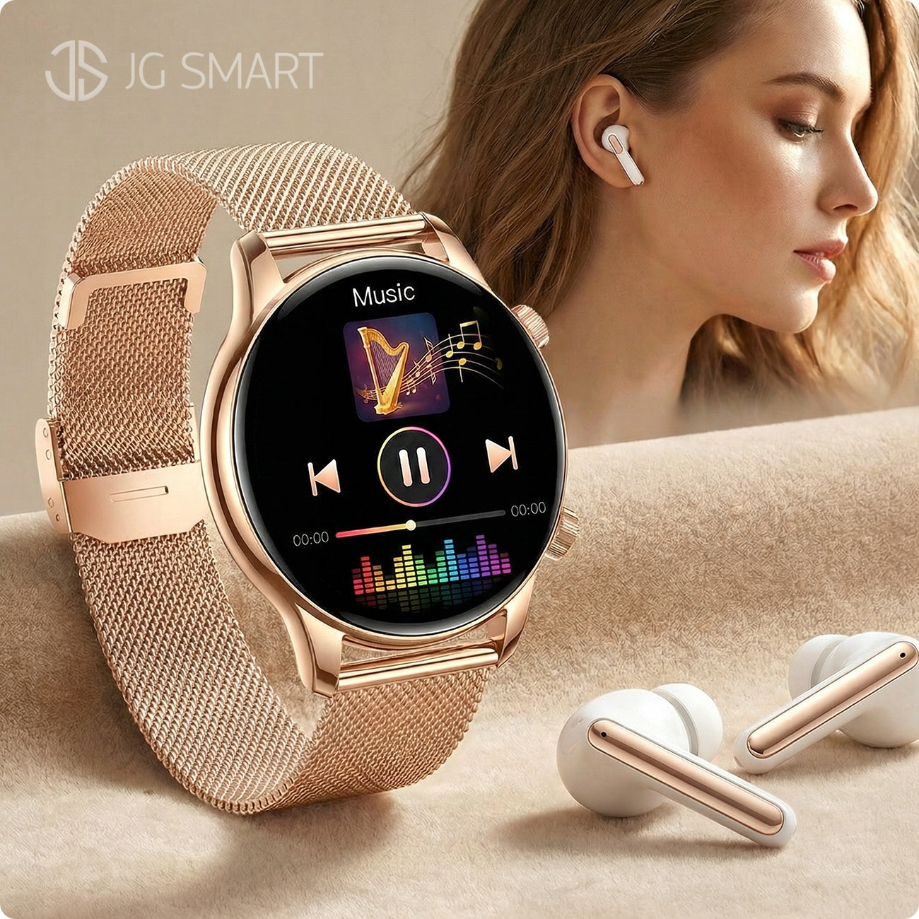 Smartwatch Women's WATERPROOF CONVERSATION HEALTH SPORT MENU PL + 4 stripes GOLD Manufacturer code Smart watch dla kobiety zegarek amoled polski