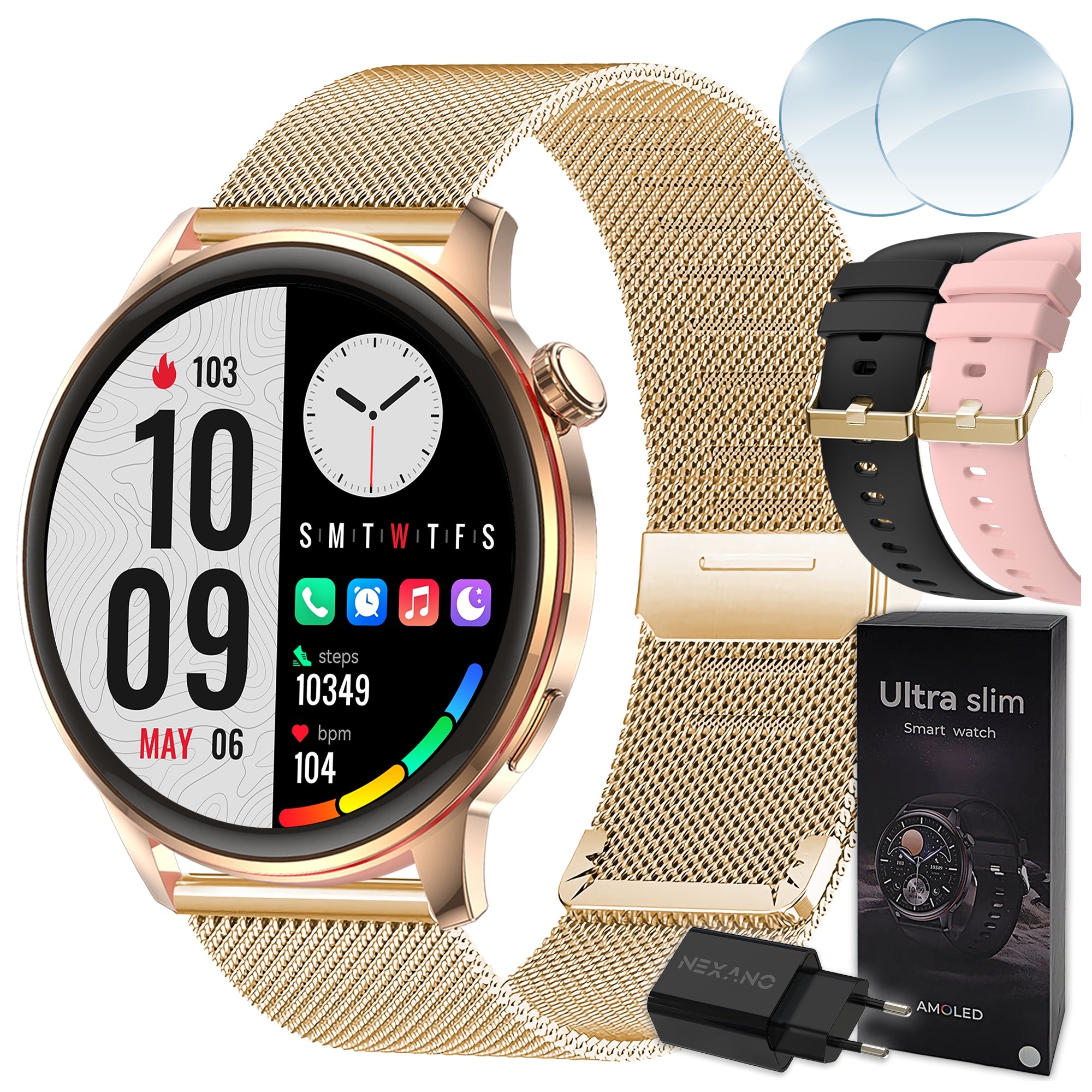 Smartwatch Women's Watch Smart Watch Gold with Talk Function Menu 3 Straps