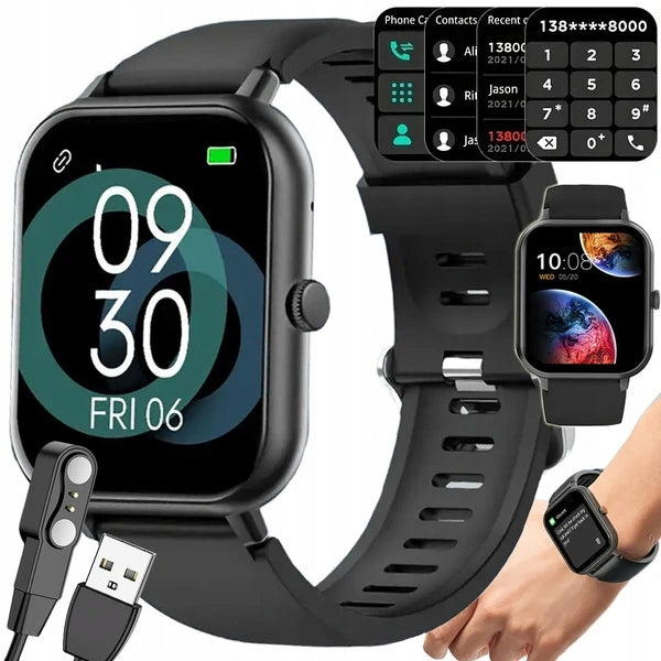 Smartwatch dámské pánské hodinky gumový řemínek sport bluetooth hovory čern