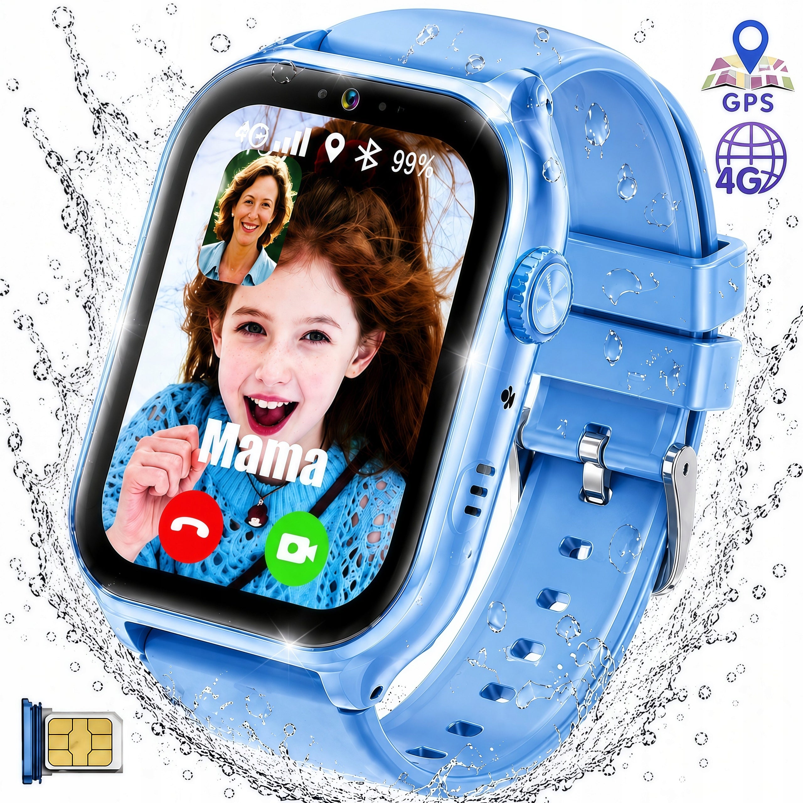 Smartwatch dziecięcy 4G GPS, 1,83", 8GB, IP67, SOS