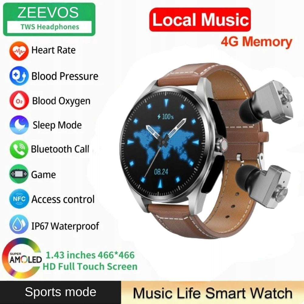 Smartwatch f26 with built-in bluetooth headphones, 4G internal memory