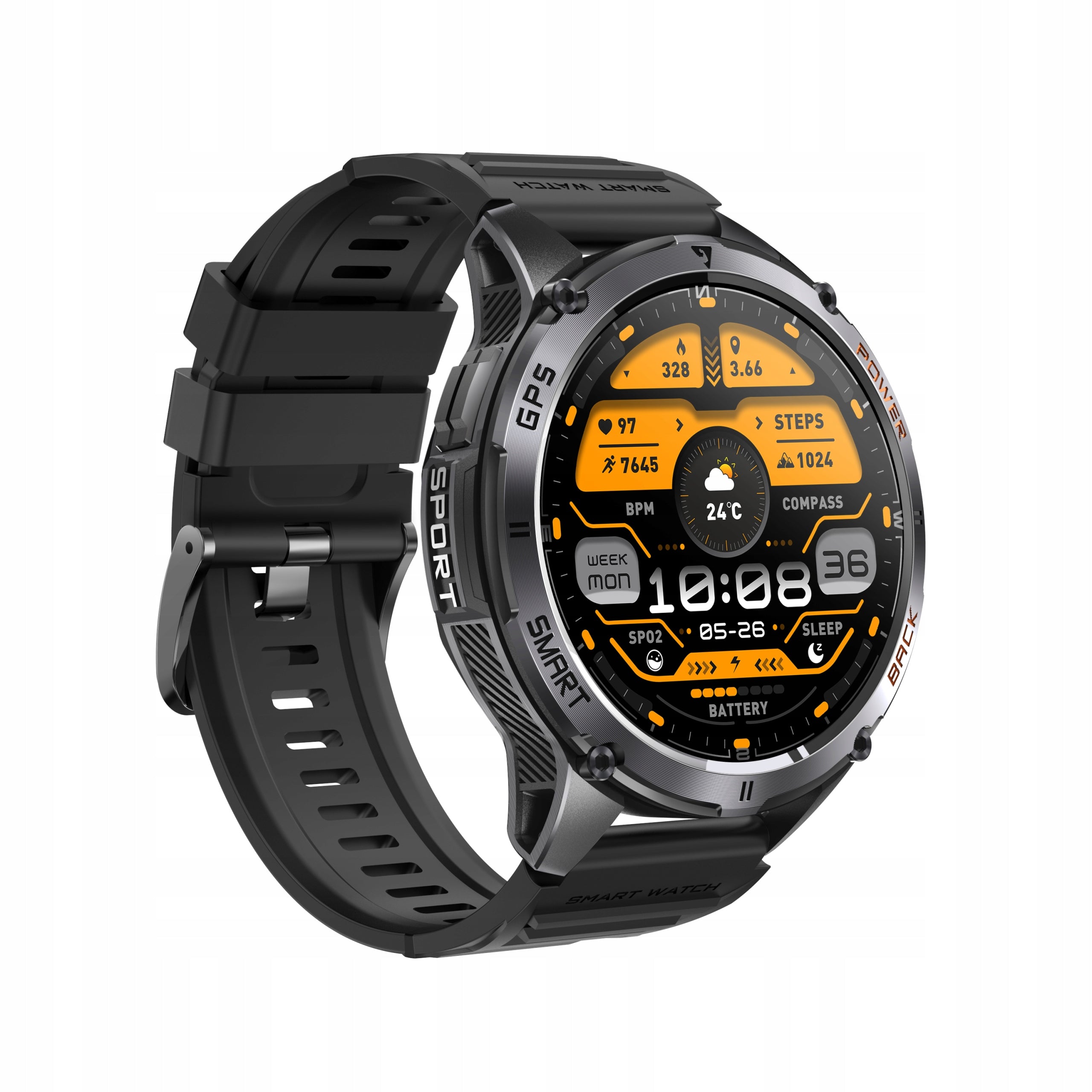 Smartwatch functions MENU pl waterproof flashlight GlacierX Orb Black Packaging status original
