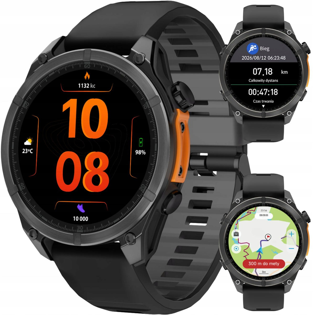 Smartwatch men's GPS sports AMOLED watch menu PL waterproof with flashlight