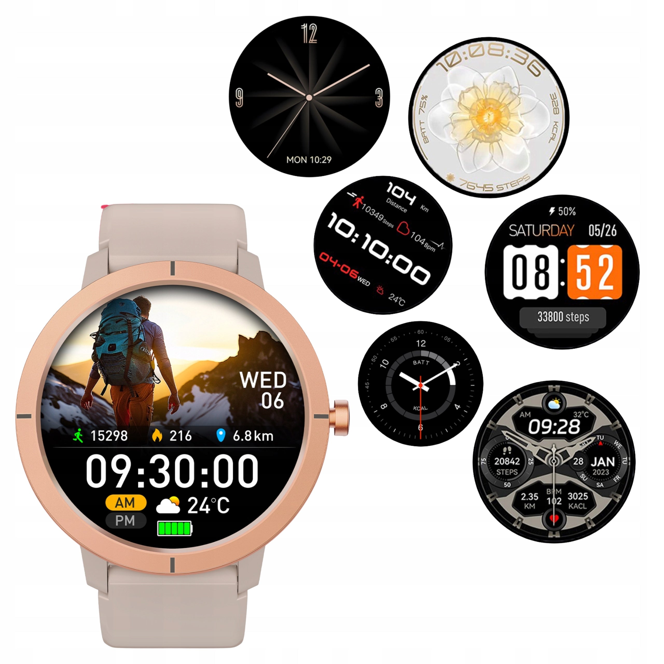 Smartwatch women's gold GPS AMOLED waterproof conversation pulse sport PL menu Brand NeoNix