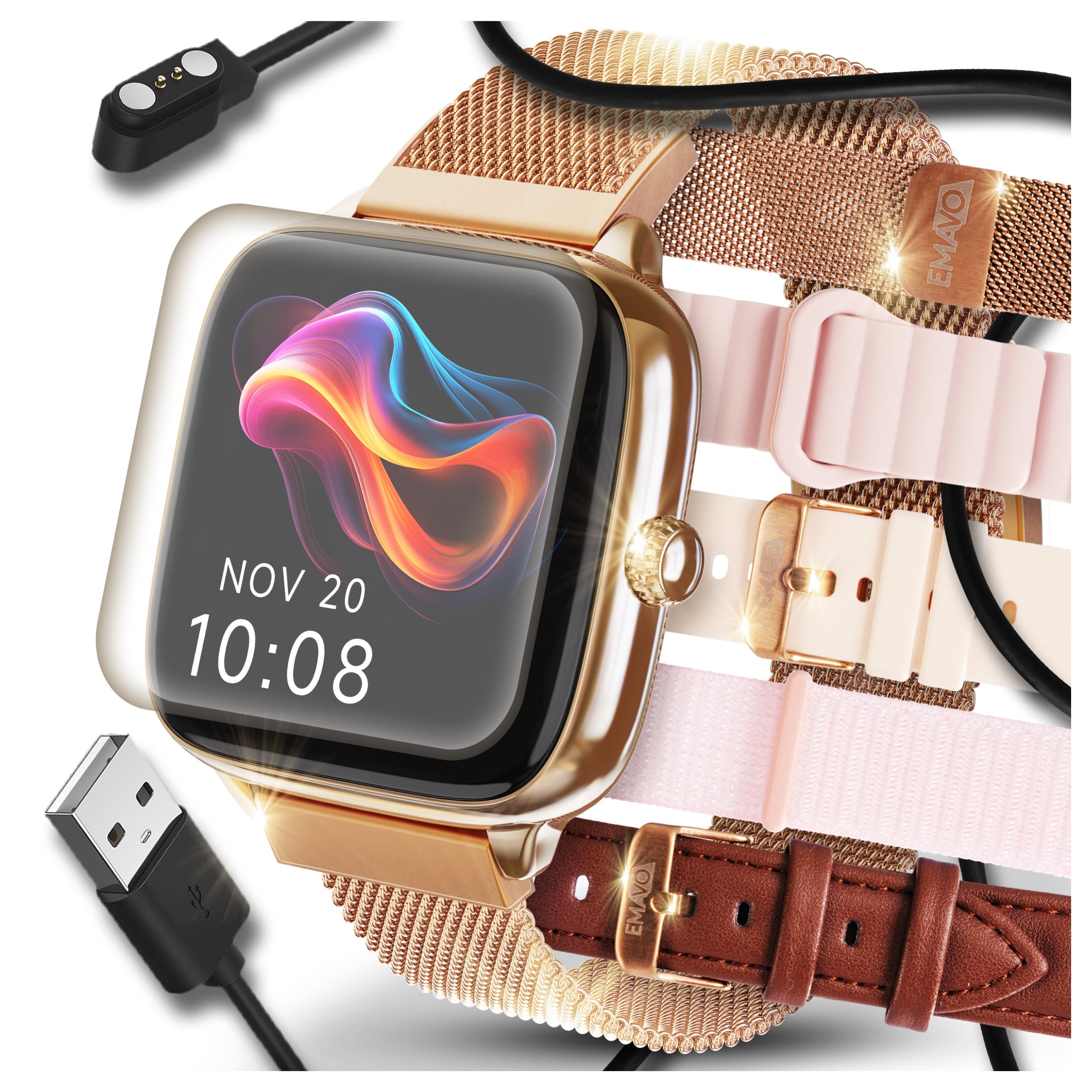 Smartwatch women's gold talk Bluetooth PL menu Watch 5 stripes AMOLED