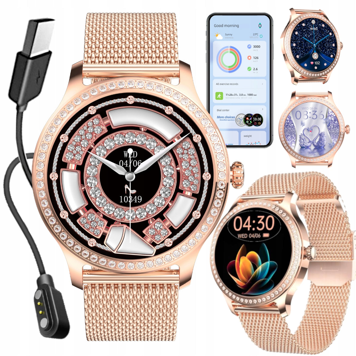 Smartwatch women's watch polish menu pink gold features GlacierX Pearl