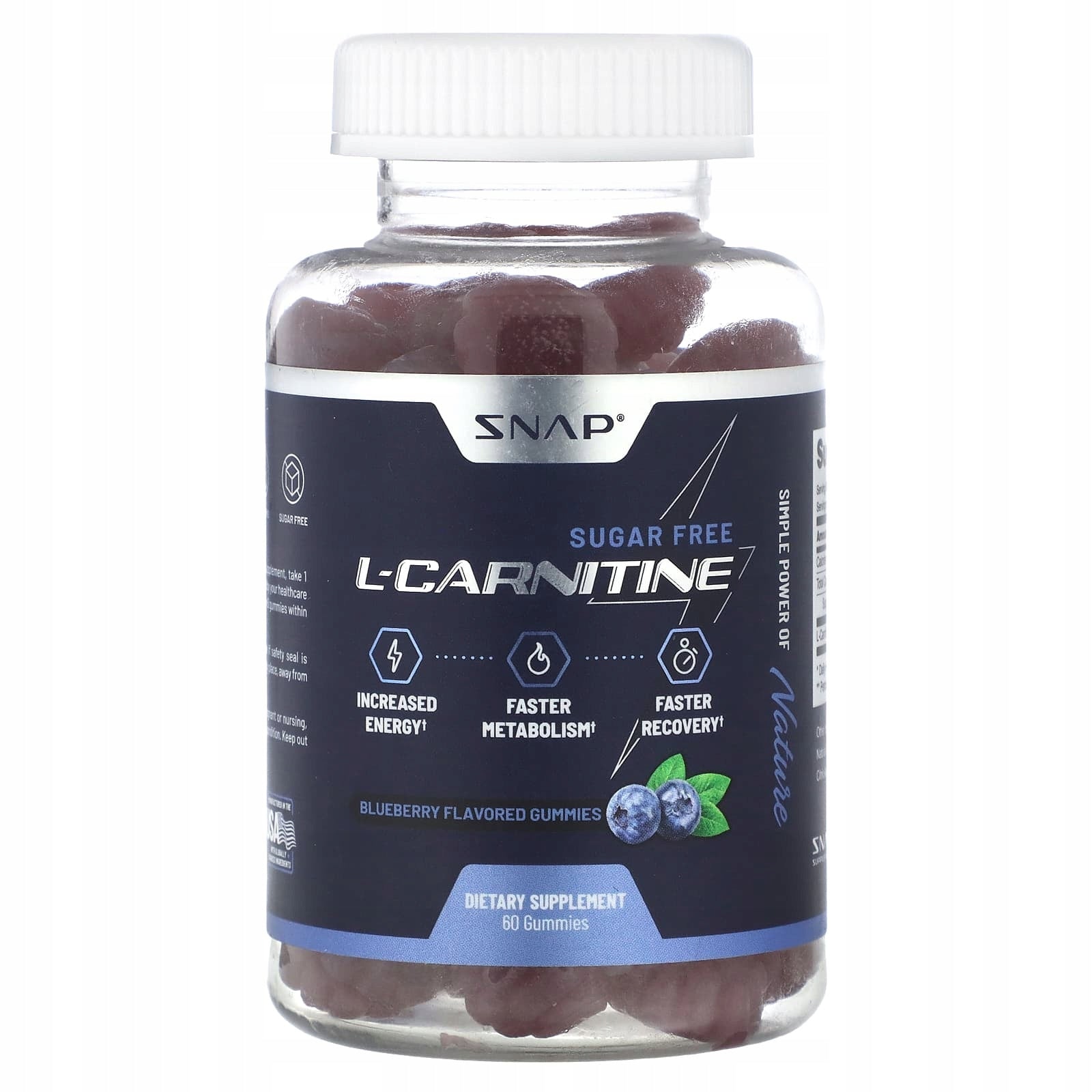 Snap Supplements, Jelly with L-carnitine, without sugar, blueberry, 60 jellies (250