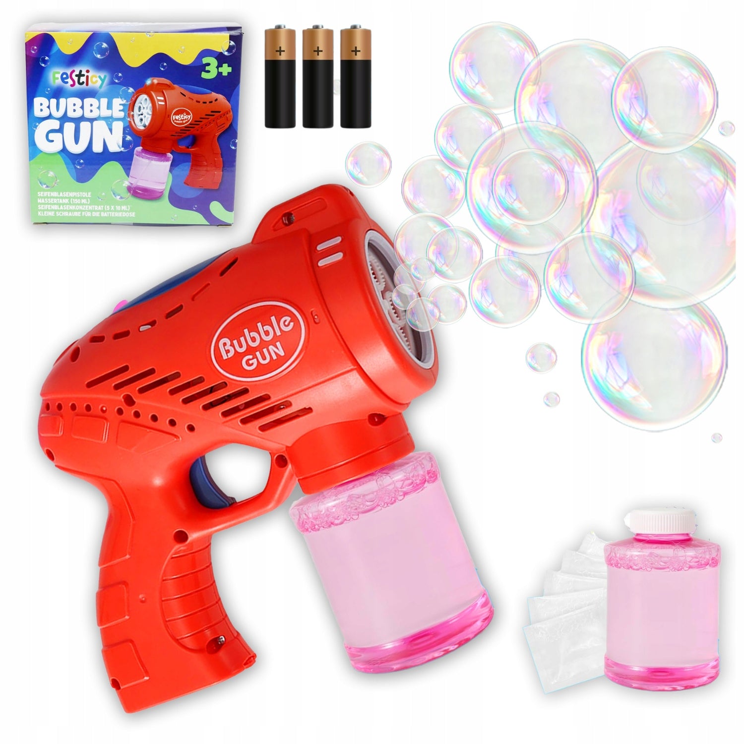 Soap Bubble Gun Battery Operated Bubble Machine LED Lighting Liquid