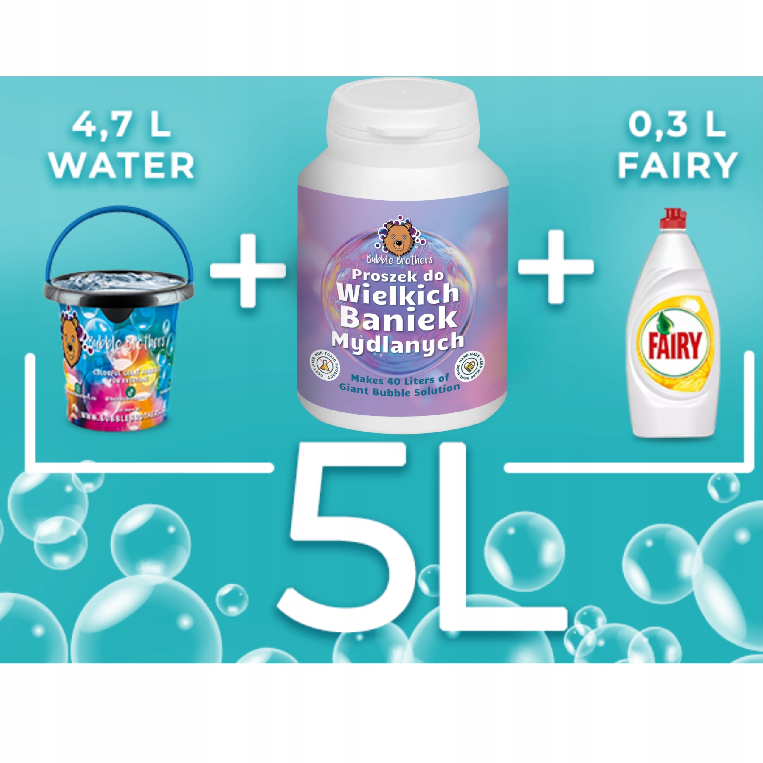 Soap Bubble Liquid Powder for 40 Liters Liquid Great Soap Bubbles Brand Bubble Brothers