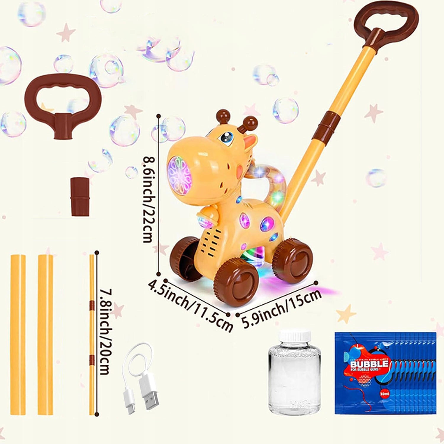 Soap Bubble Making Gun Giraffe Automatic + Baby Liquid Certificates and opinions CE