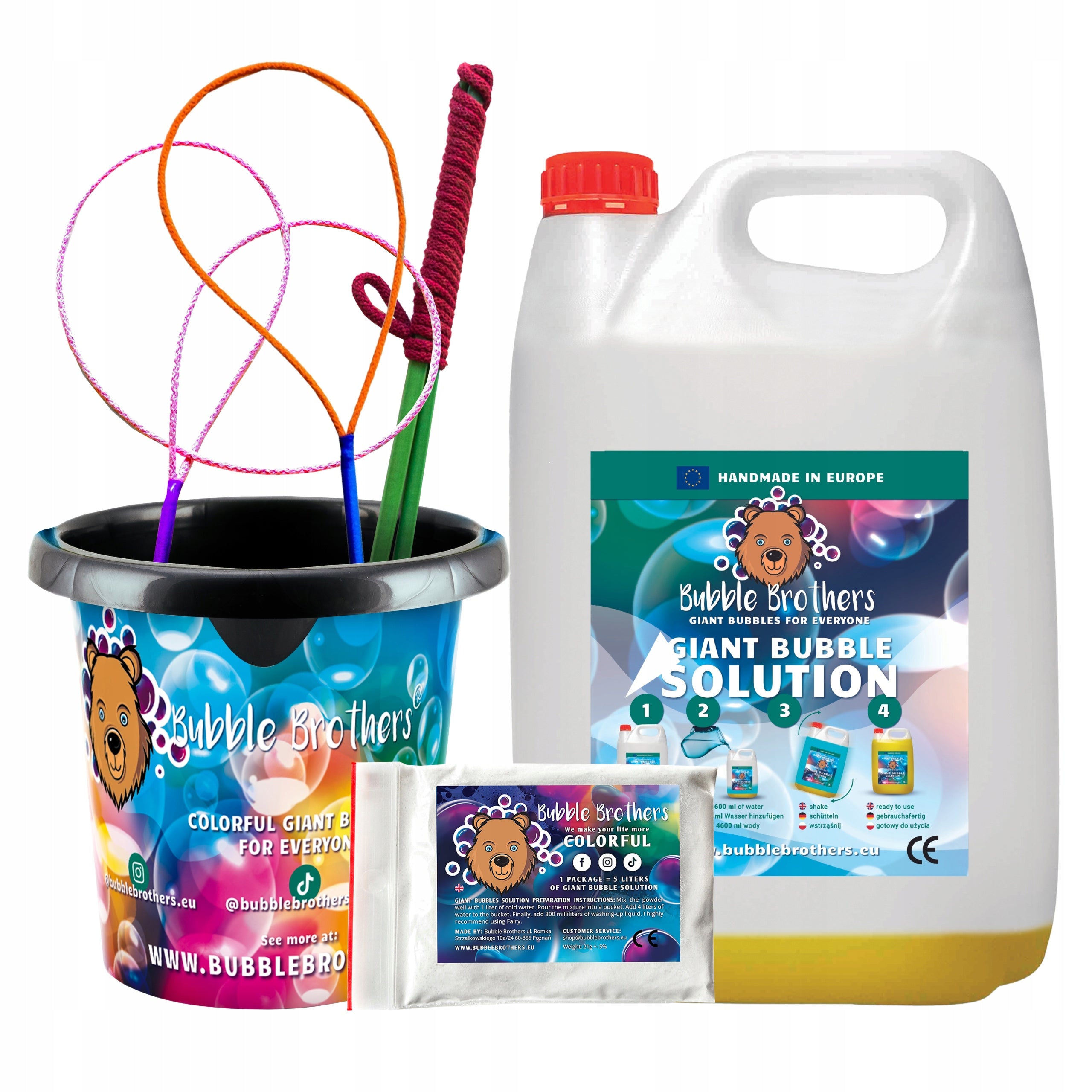 Soap Bubble Set Liquid 5L Bucket 3 Sticks for Bubbles and Powder STOCK