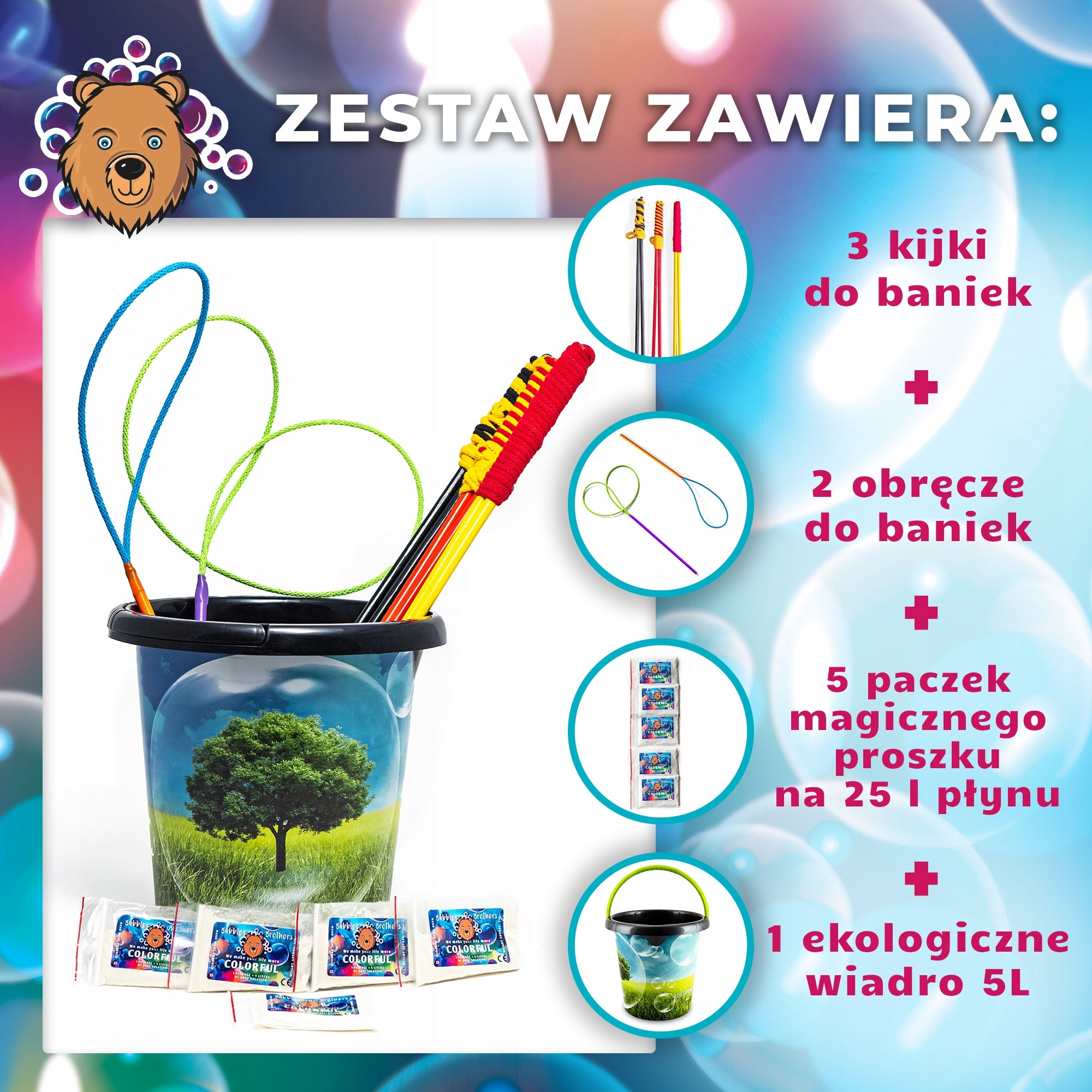 Soap Bubble Set Liquid for Bubbles 25L + Bucket + 5 Bubble Sticks Character/Title other