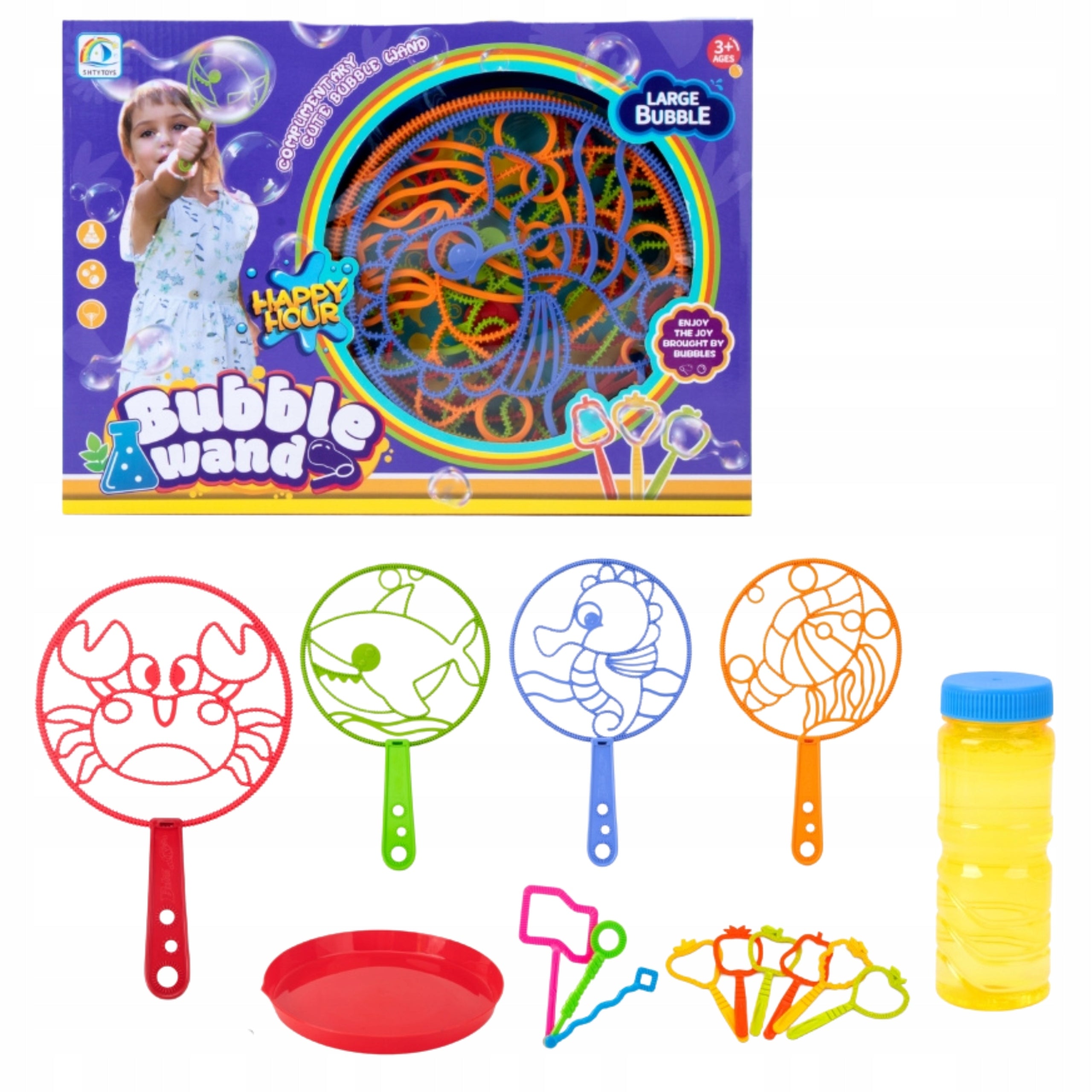 Soap Bubble Wand Set with Liquid Sticks Hoops Animal Designs Packaging status original