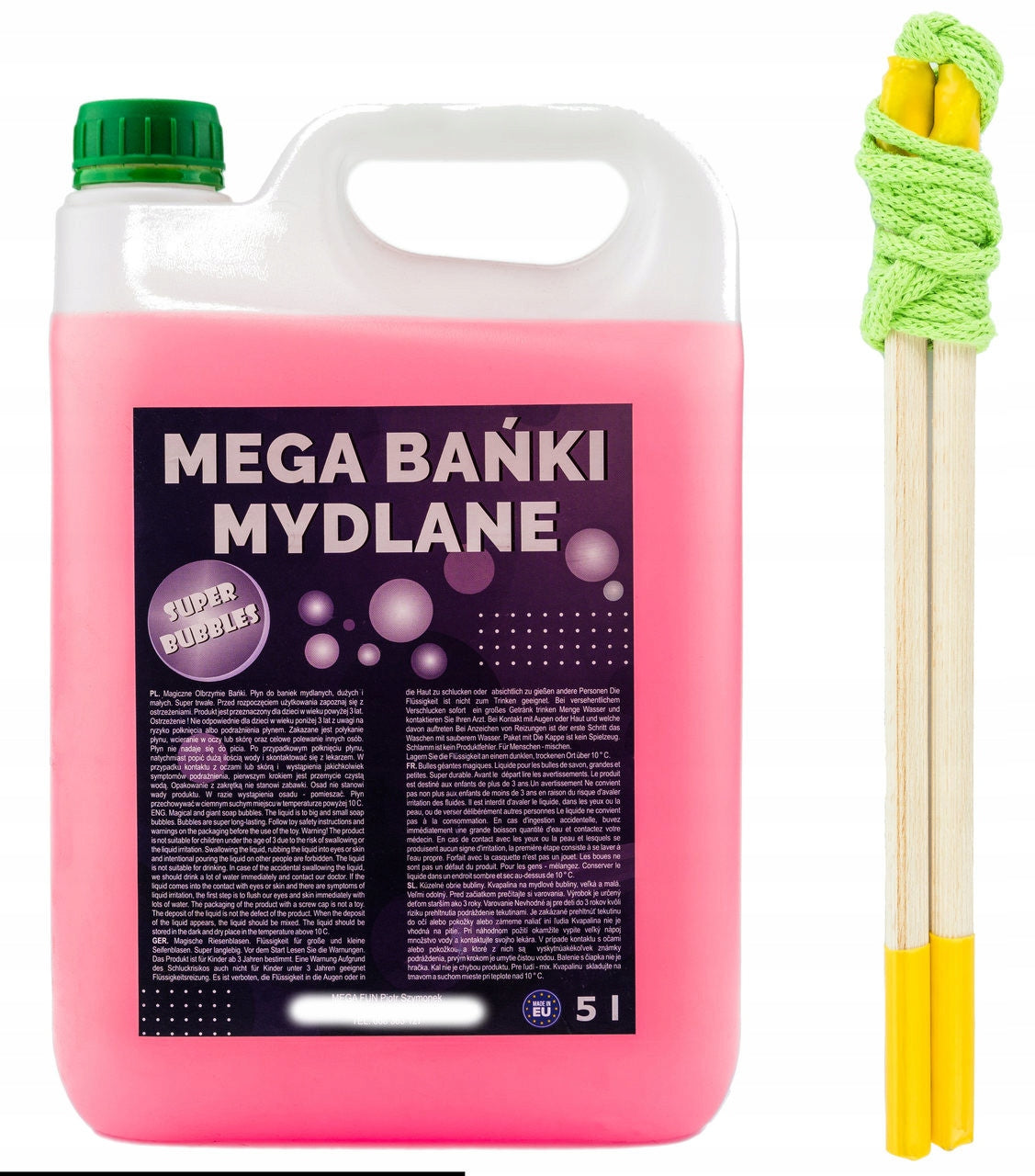 Soap bubble liquid large 5 liters + GREEN STICK 150 CM MEGA FUN