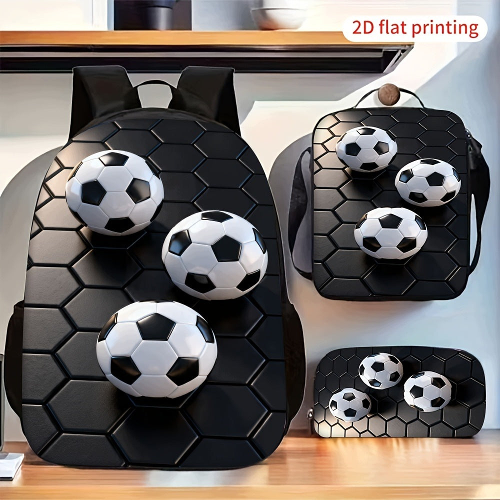 Soccer Ball Pattern 3-Piece 2D Flat Printing Bag Set for Travel
