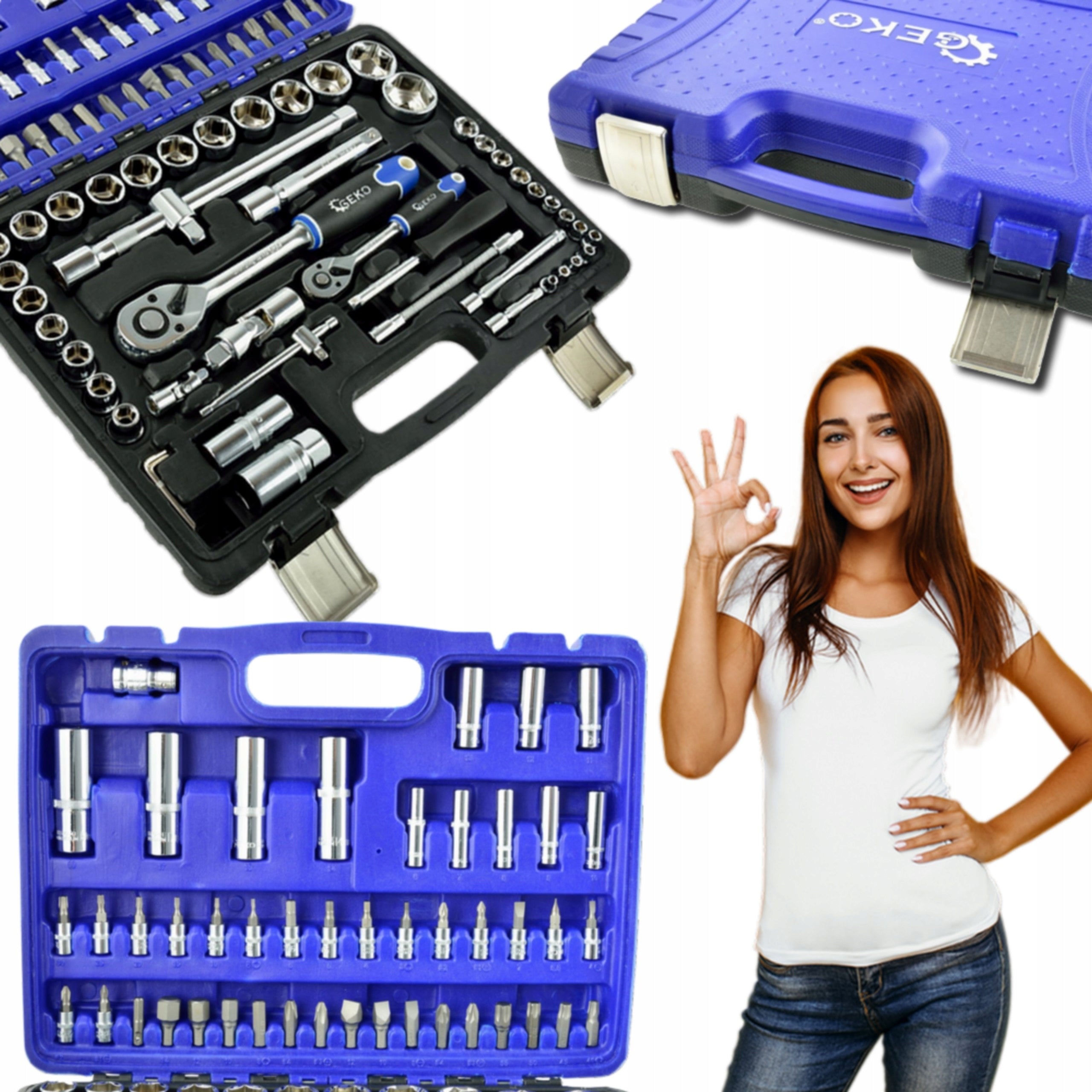 Socket Wrench Set 1/2" 1/4" 94el CrV Universal Workshop Suitcase