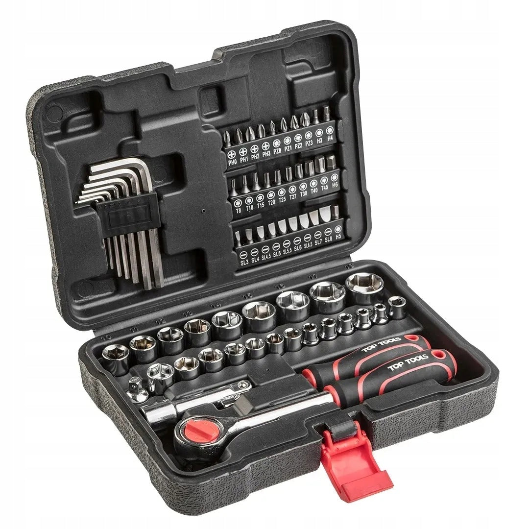 Socket Wrench Set 1/4", 3/8", 63 pcs. Suitcase TOP TOOLS