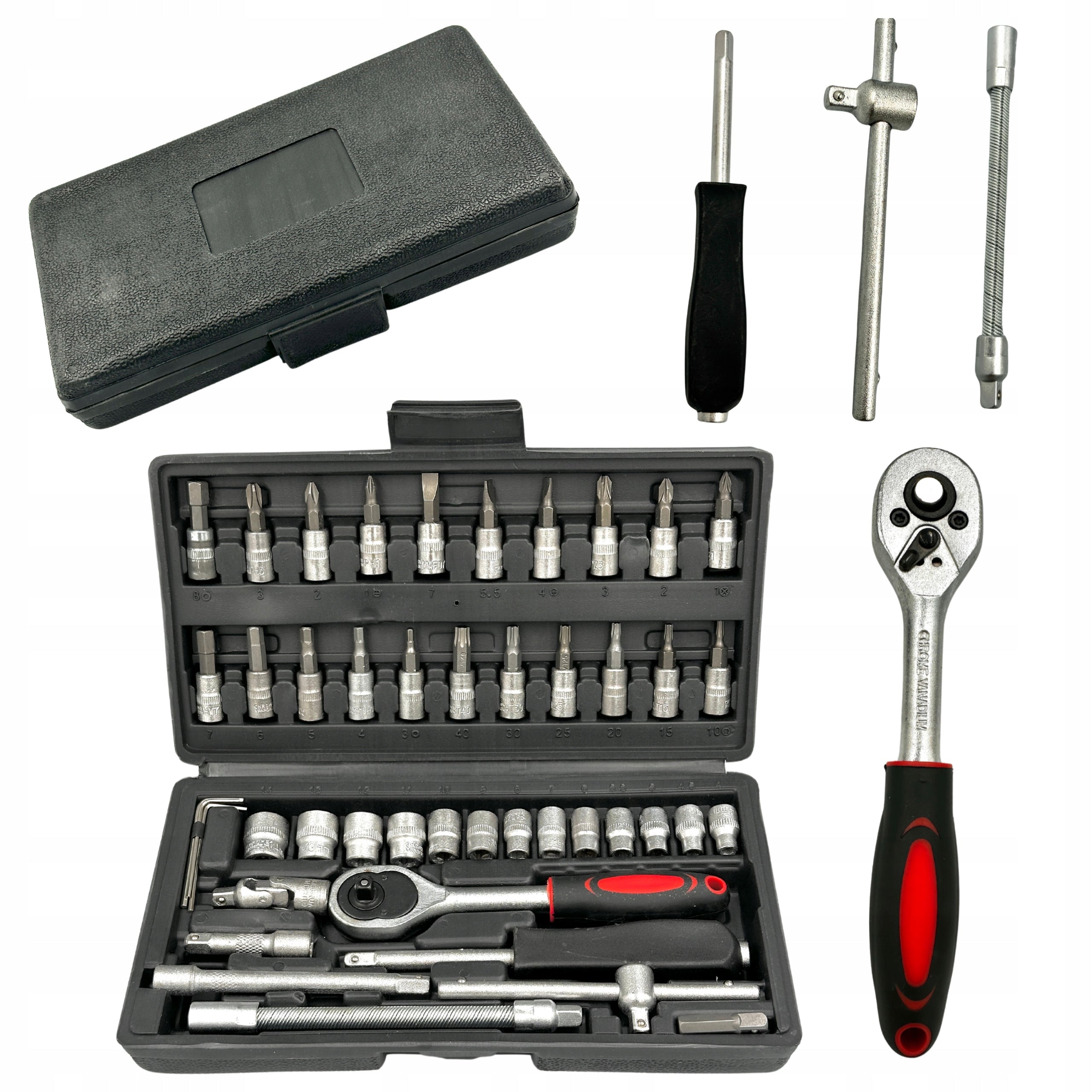 Socket Wrench Set Tool Case 46 Element 1/4 1/2 Inch Brand Web Truck