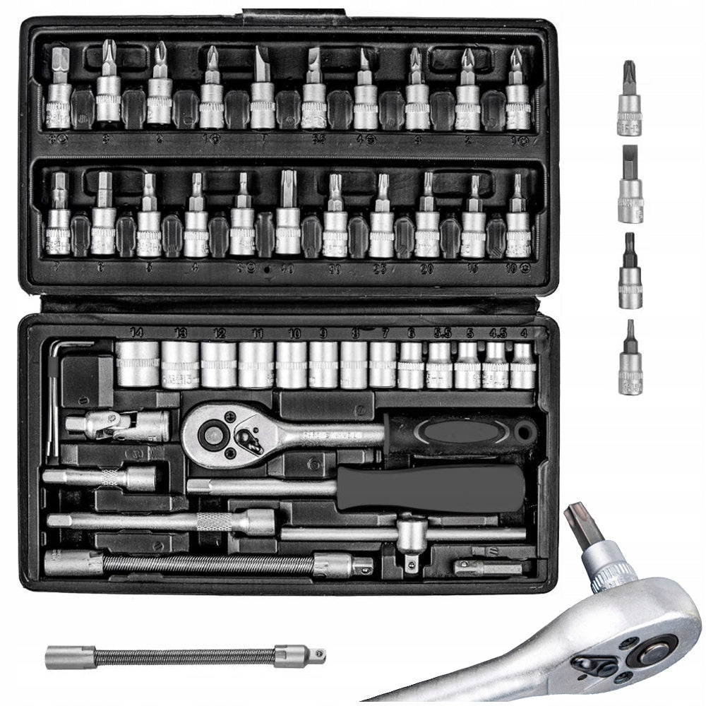 Socket Wrench Set Tool Case 46 Element 1/4 1/2 Inch