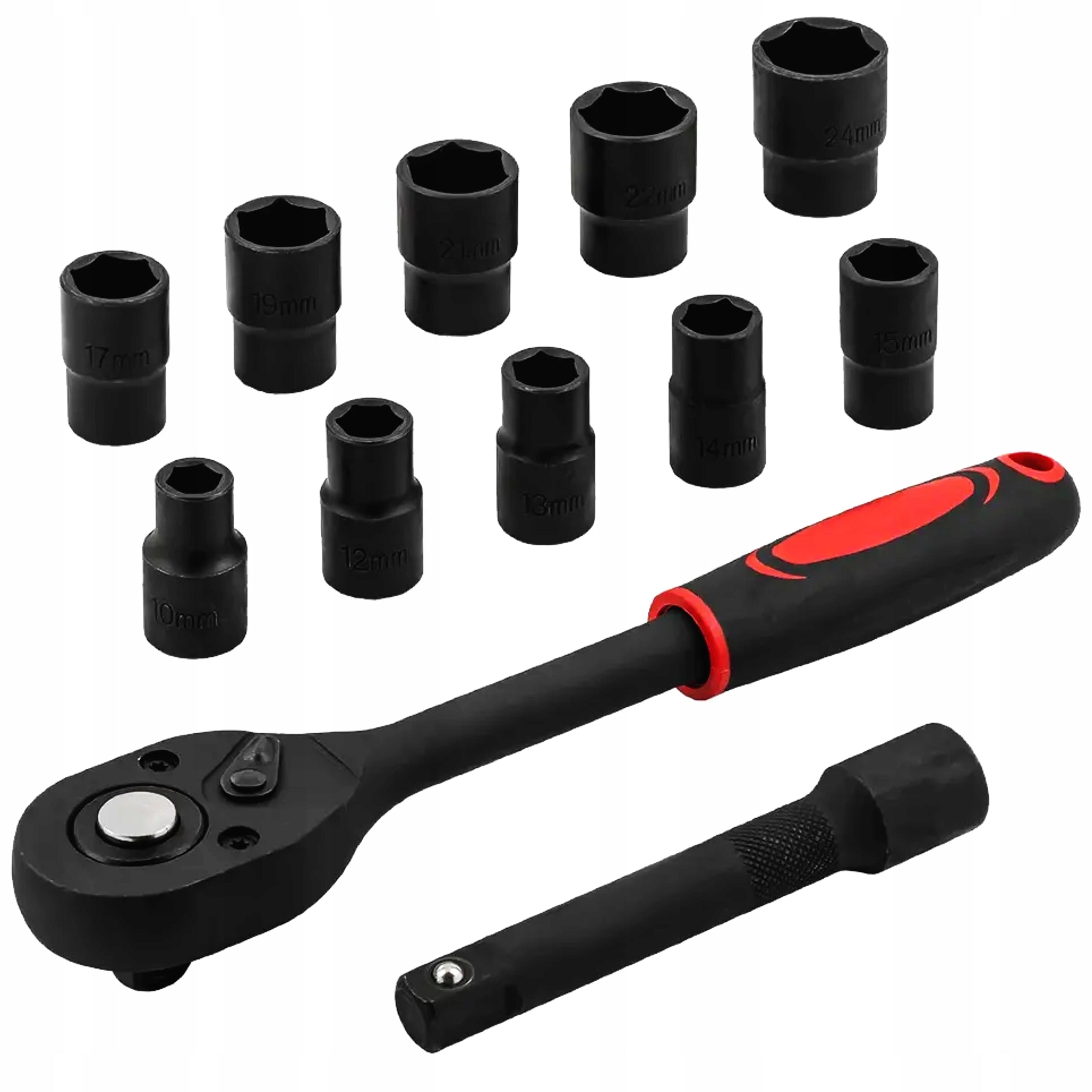 Socket set 1/2" 10-24 mm 12 el with ratchet extension CrV Forcekraft Packaging status original